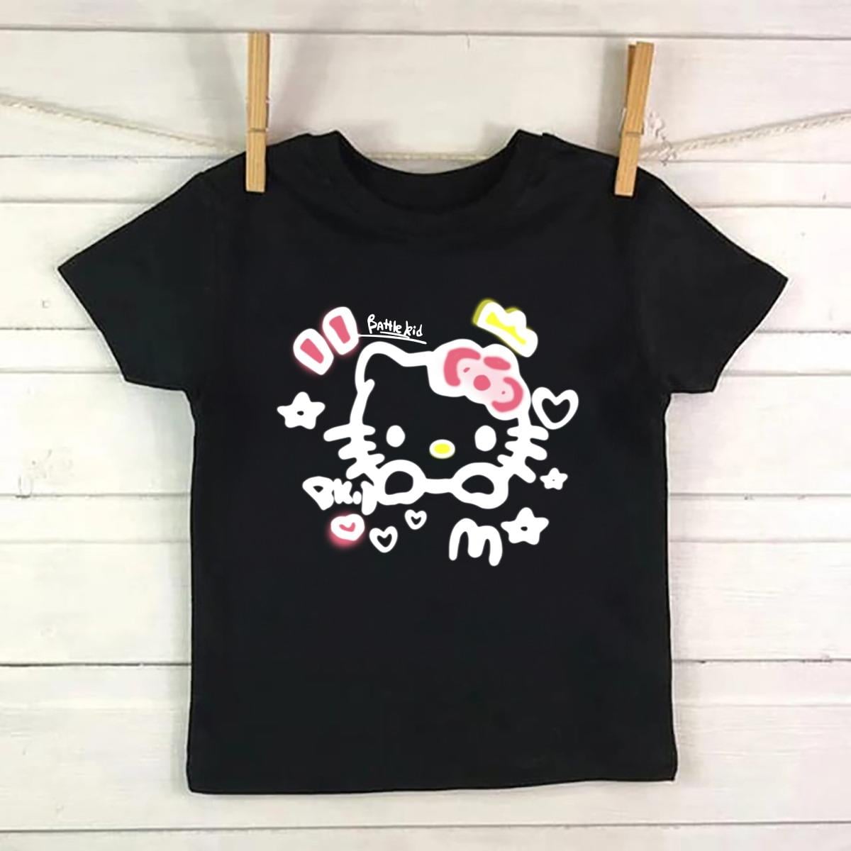 HelloKitty SpreyBoya Efektli Siyah Tshirt