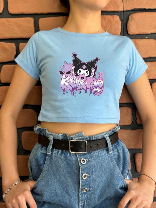 Hellokitty Yeni Sezon Baskılı Mavi Crop (dar kalıptır)