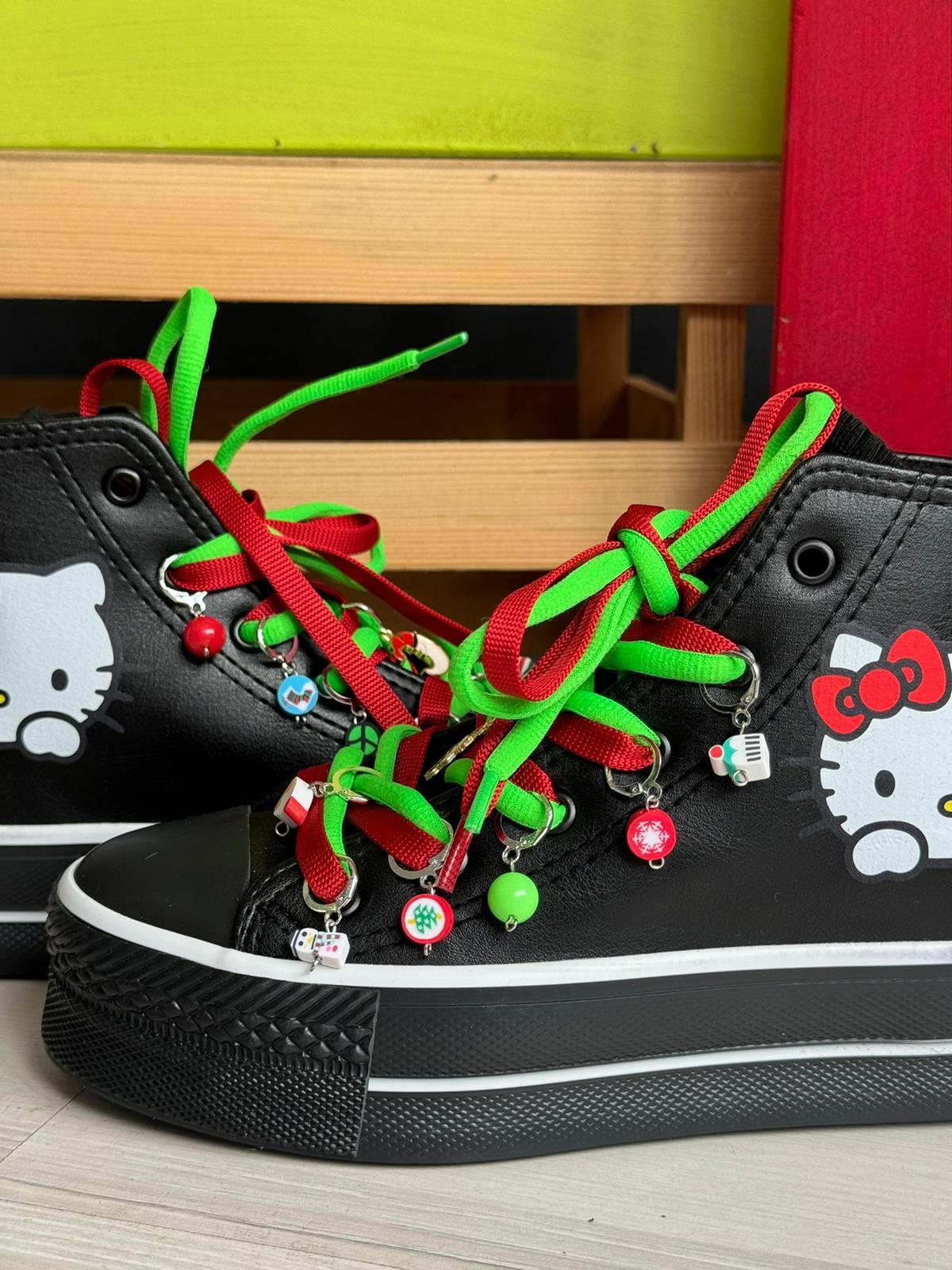 Hellokitty Yılbaşı Konsept Boncuklu Deri Yüksek Şeffaf Kaydırmaz Taban Spor Ayakkabı Sneaker