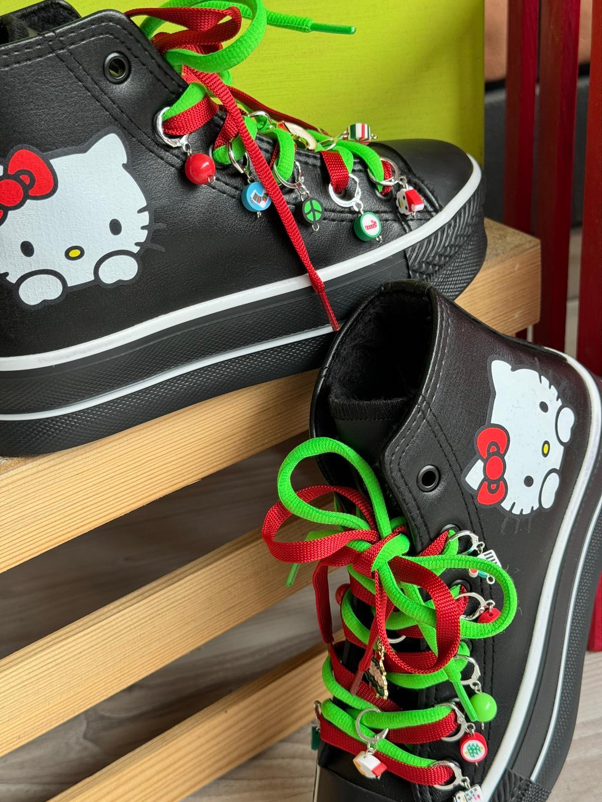 Hellokitty Yılbaşı Konsept Boncuklu Deri Yüksek Şeffaf Kaydırmaz Taban Spor Ayakkabı Sneaker
