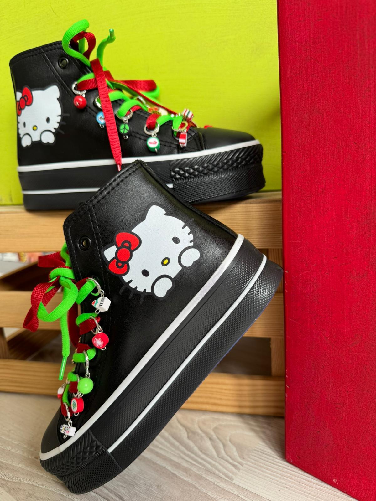 Hellokitty Yılbaşı Konsept Boncuklu Deri Yüksek Şeffaf Kaydırmaz Taban Spor Ayakkabı Sneaker