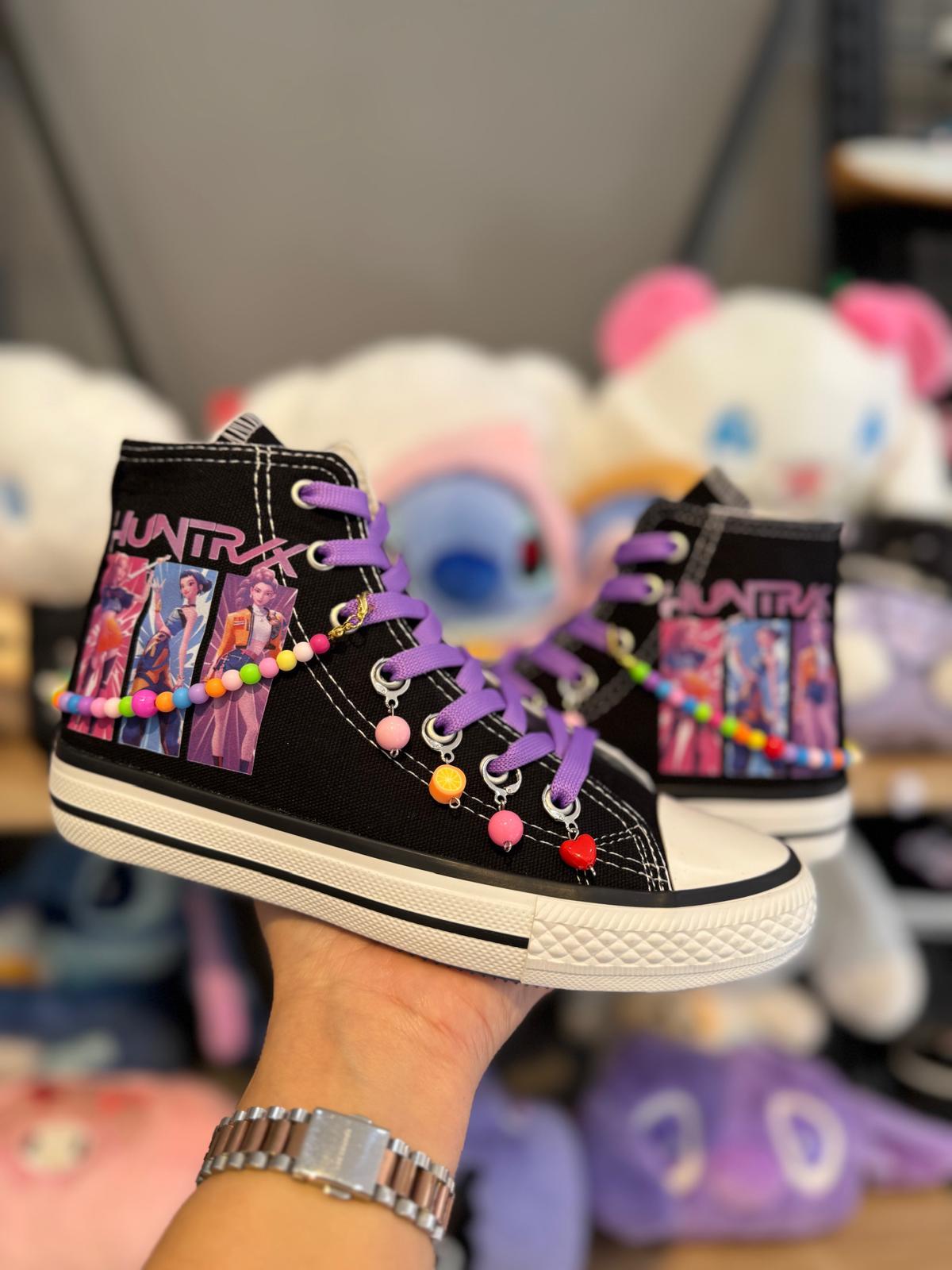 Huntrix 3lü Baskılı Siyah Boncuk ve Halhallı Spor Ayakkabı Sneaker 