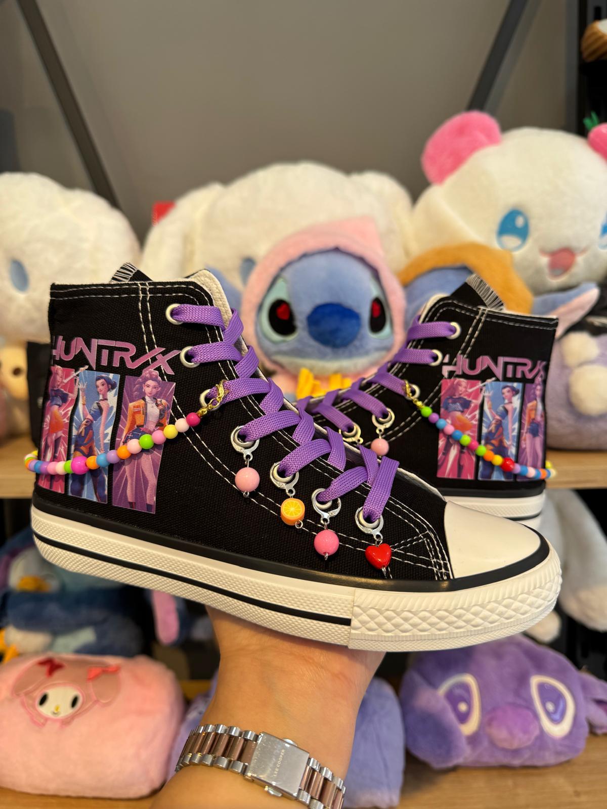 Huntrix 3lü Baskılı Siyah Boncuk ve Halhallı Spor Ayakkabı Sneaker 