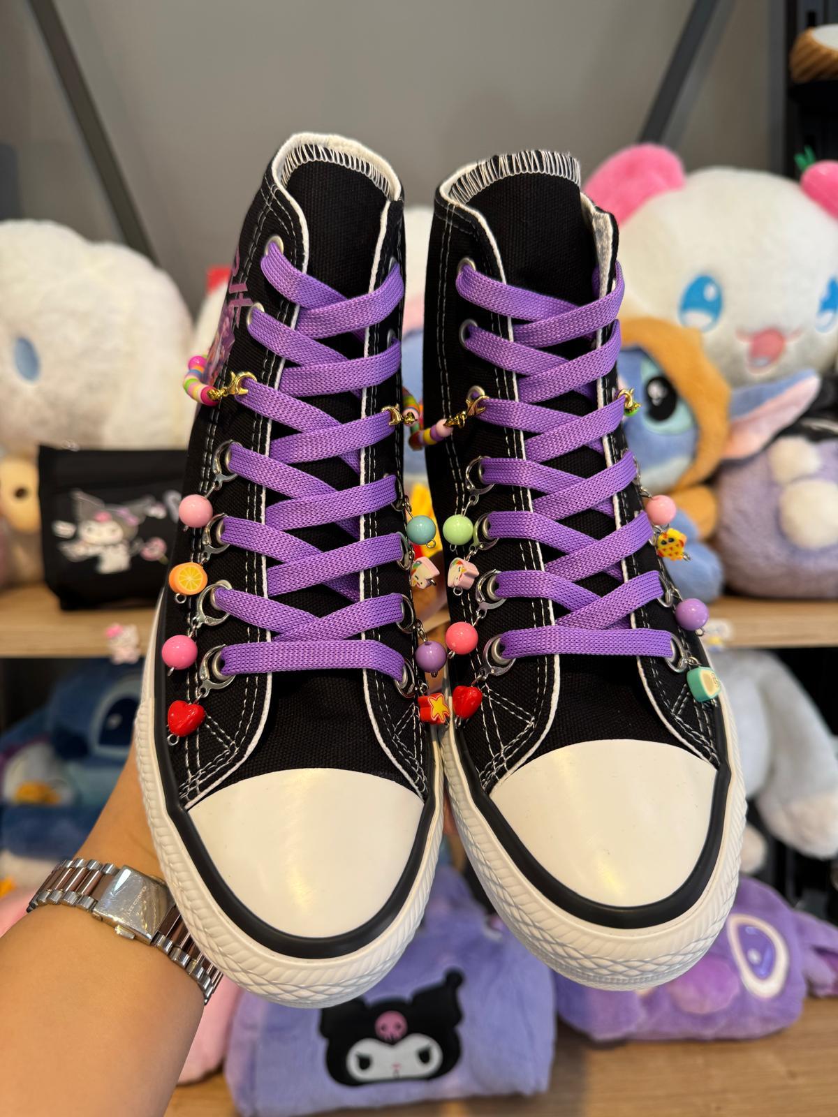 Huntrix 3lü Baskılı Siyah Boncuk ve Halhallı Spor Ayakkabı Sneaker 
