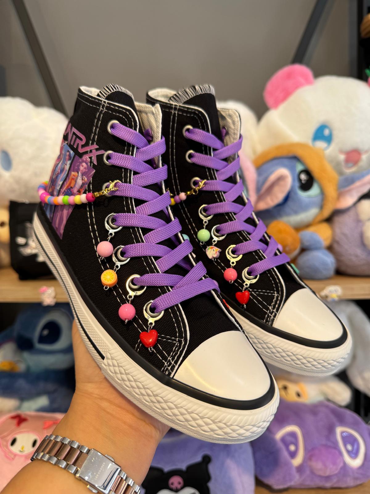 Huntrix 3lü Baskılı Siyah Boncuk ve Halhallı Spor Ayakkabı Sneaker 
