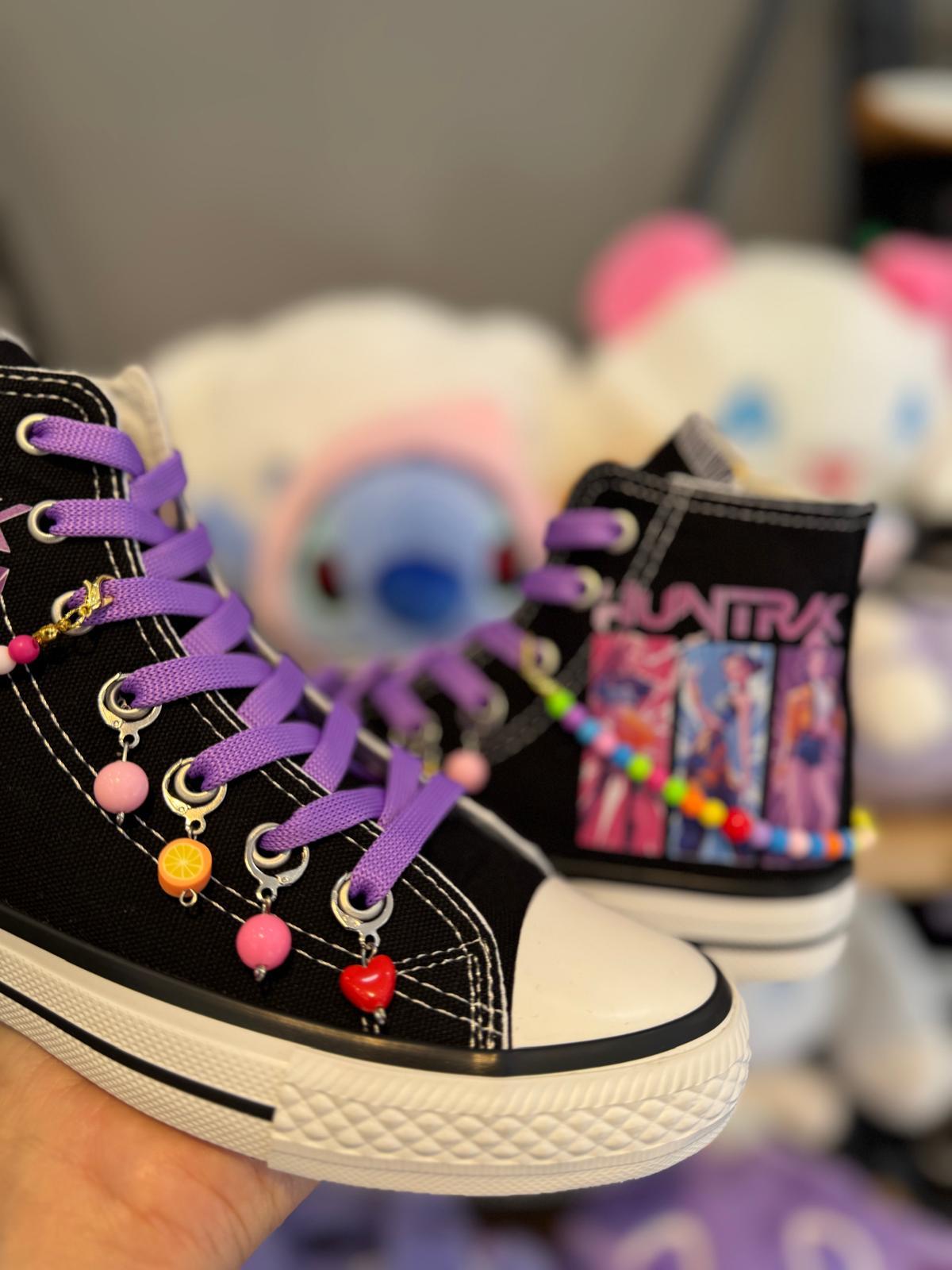 Huntrix 3lü Baskılı Siyah Boncuk ve Halhallı Spor Ayakkabı Sneaker 