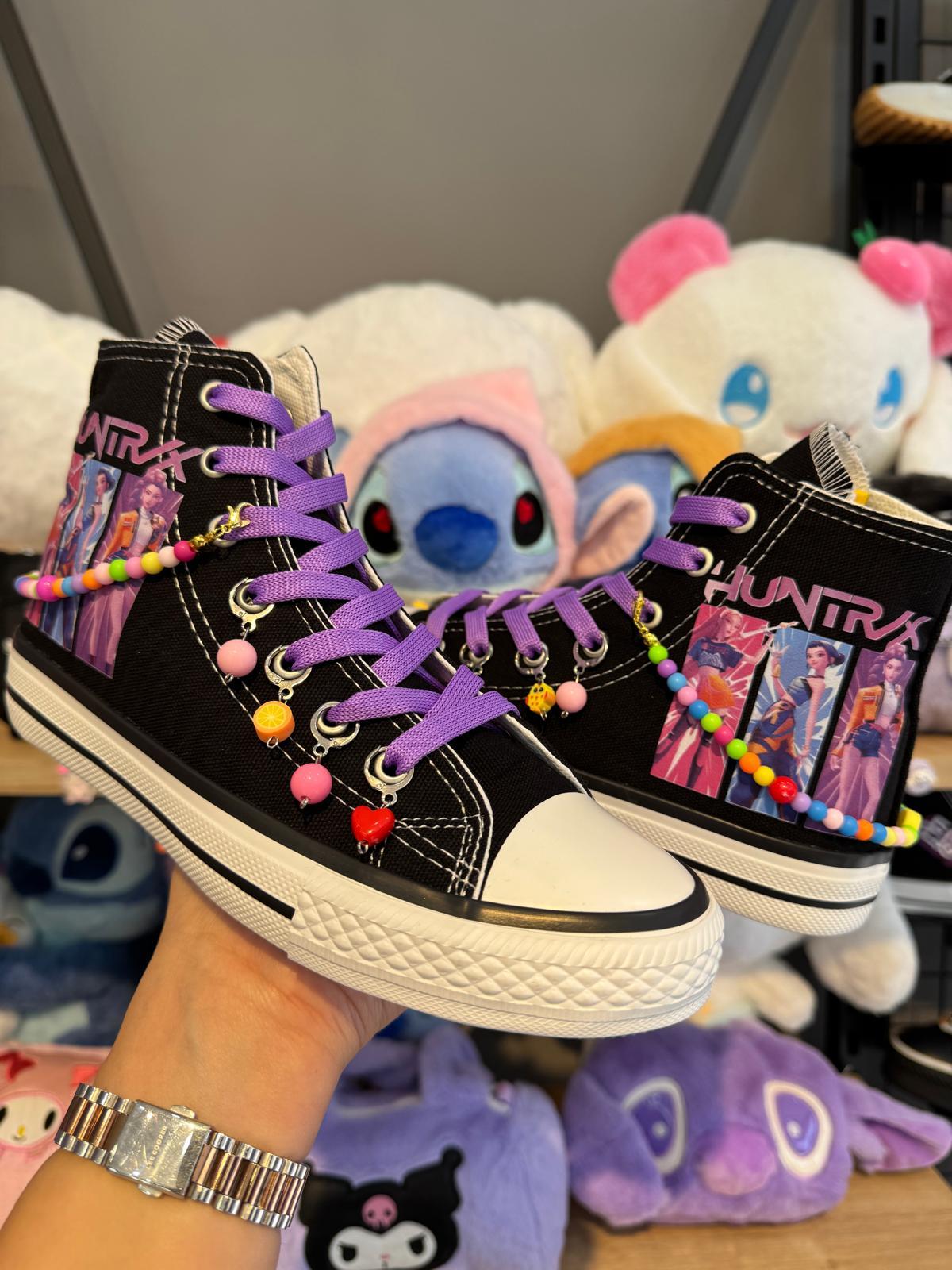 Huntrix 3lü Baskılı Siyah Boncuk ve Halhallı Spor Ayakkabı Sneaker 