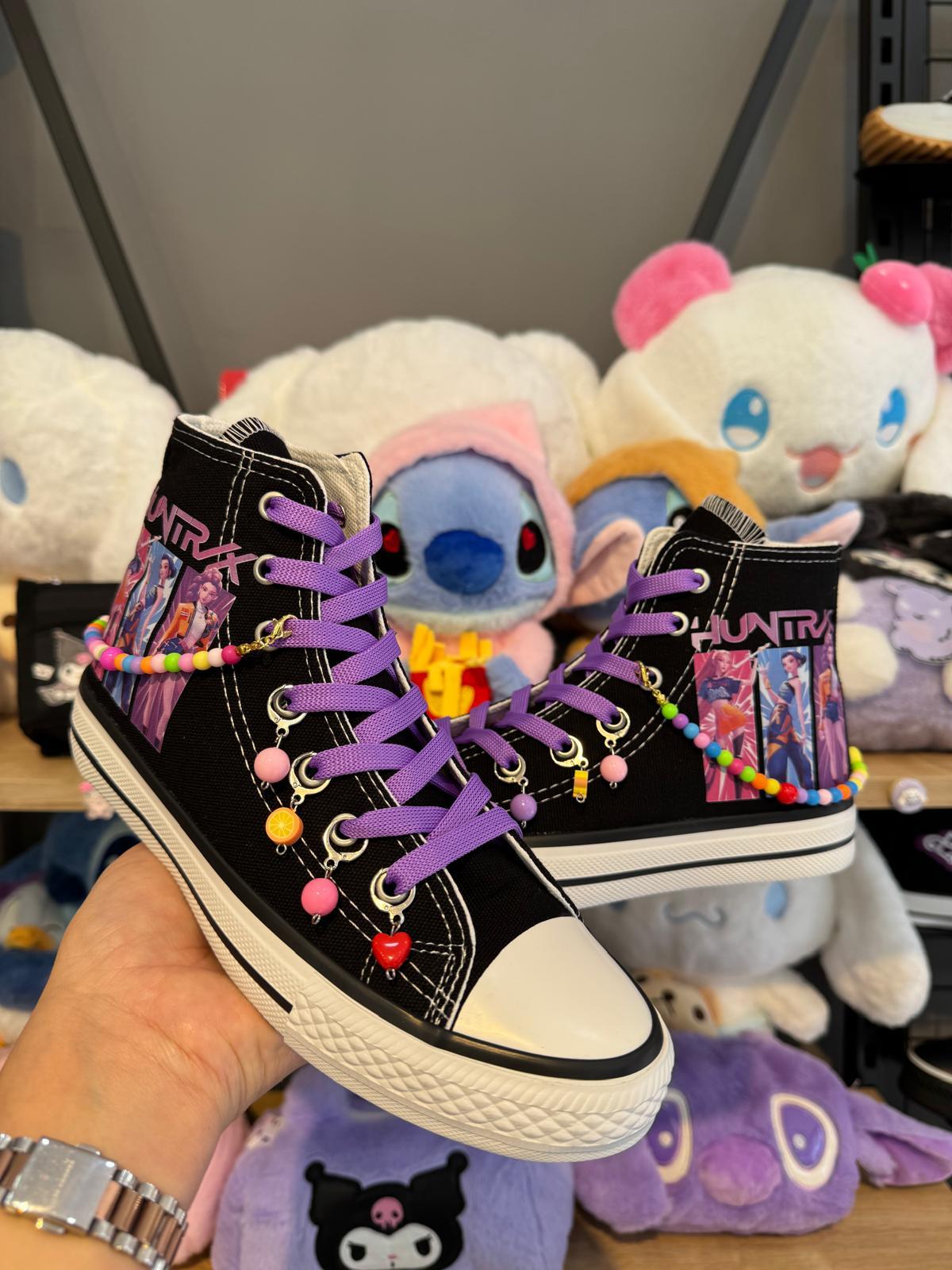Huntrix 3lü Baskılı Siyah Boncuk ve Halhallı Spor Ayakkabı Sneaker 