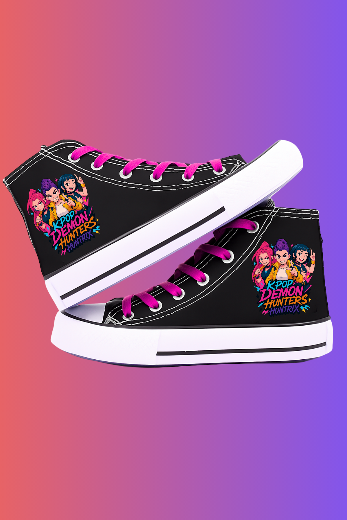 Huntrix K-Pop Baskılı Siyah Bilekli Keten Ayakkabı Sneaker