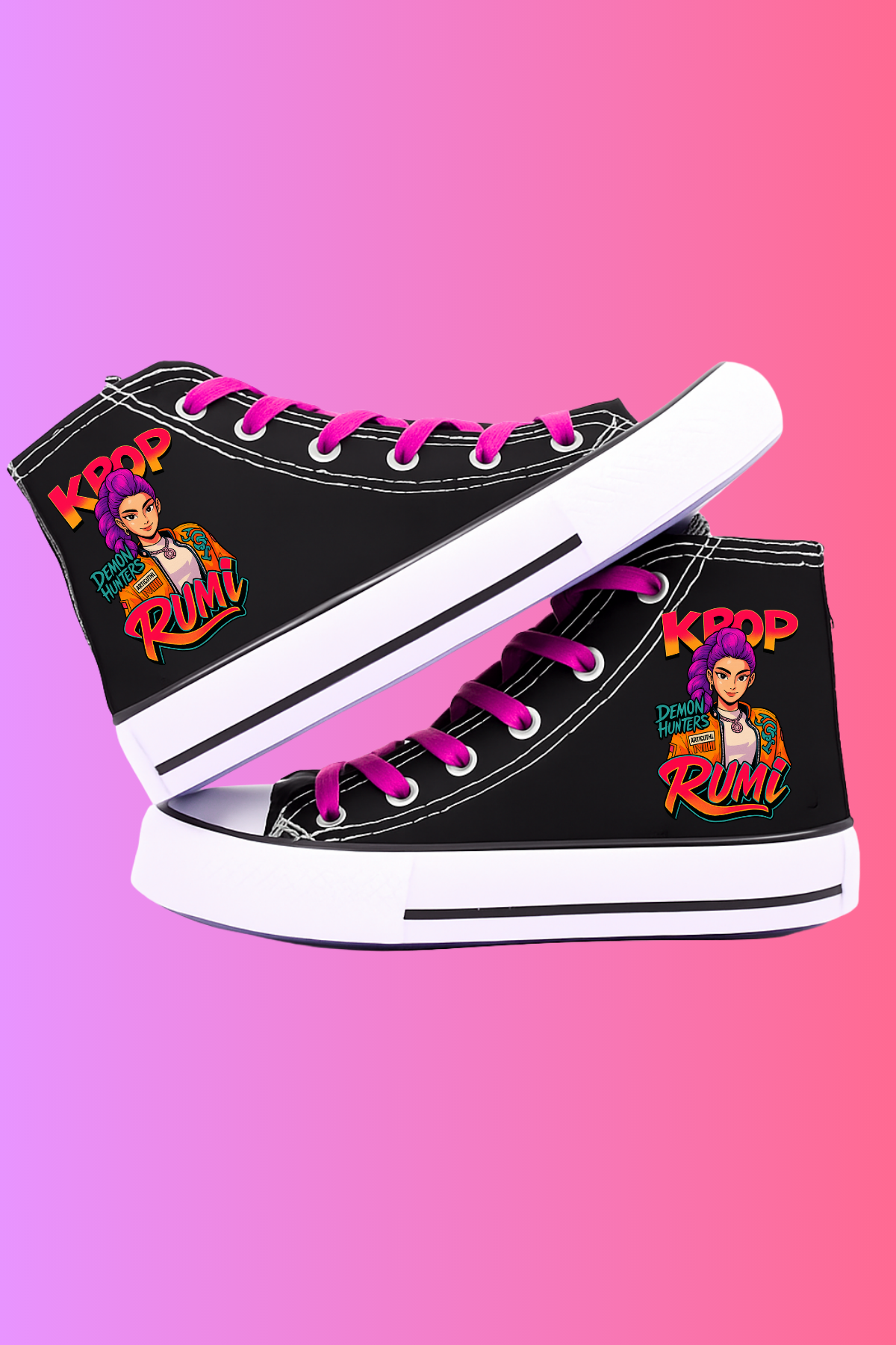 Huntrix Rumi Baskılı Siyah Unisex Kadın/Erkek Bilekli Keten Ayakkabı Sneaker