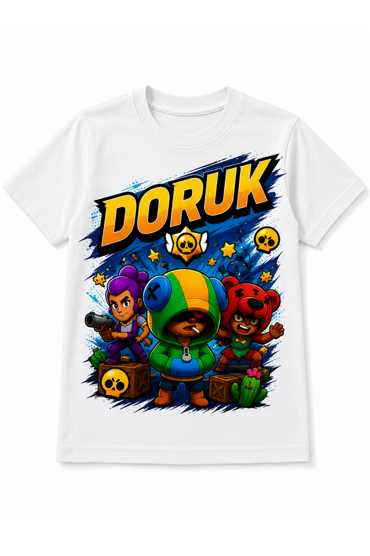 (İSTEDİĞİN İSMİ YAZIYORUZ) Brawl Star Konseptli Özel İsim Yazılı Beyaz  Tişört