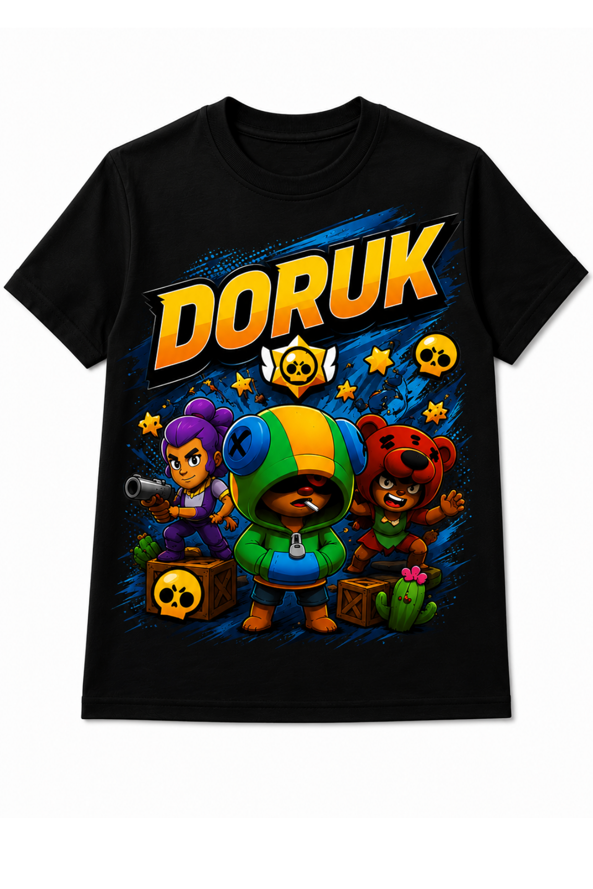 (İSTEDİĞİN İSMİ YAZIYORUZ) Brawl Star Konseptli Özel İsim Yazılı Siyah Tişört