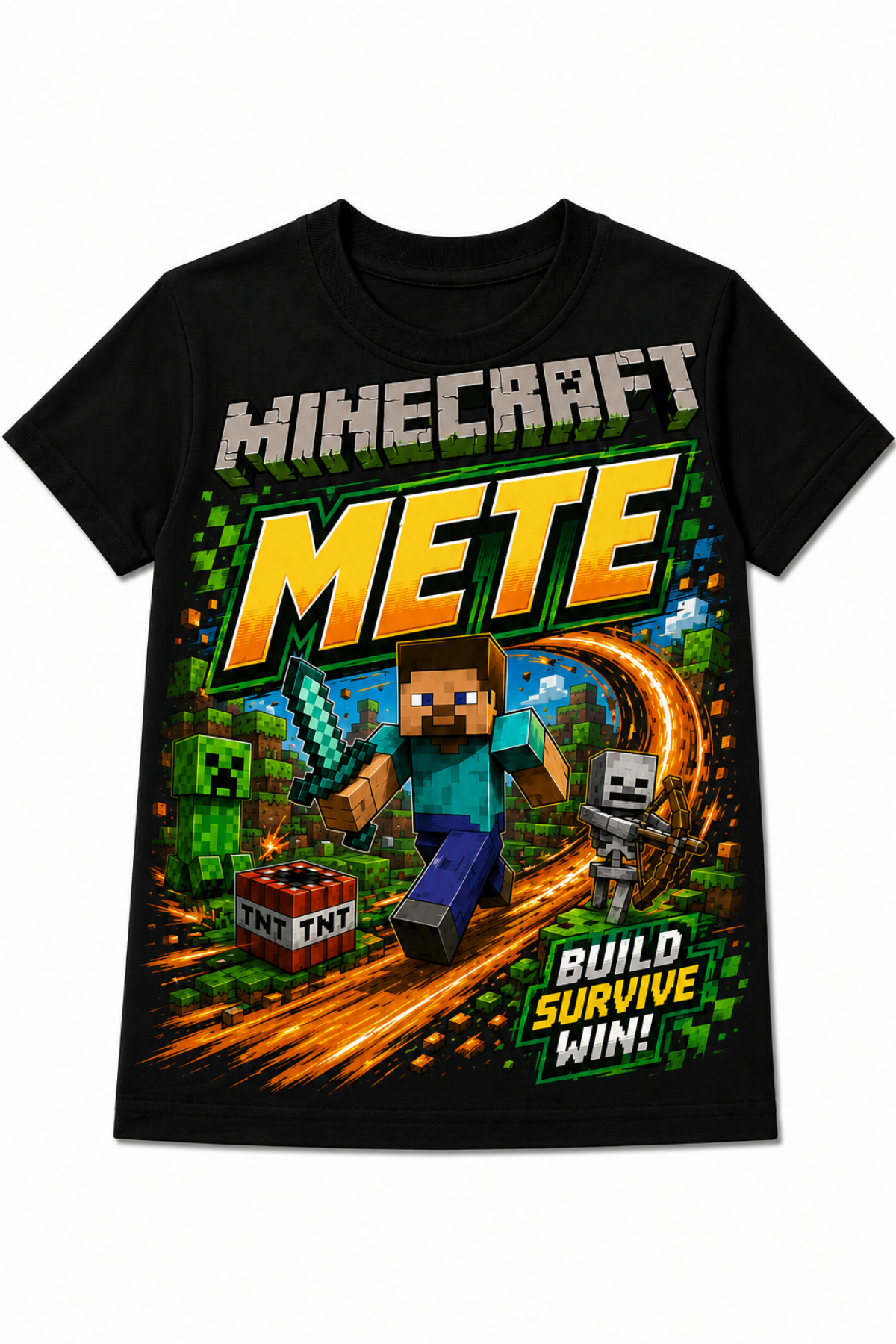 (İSTEDİĞİN İSMİ YAZIYORUZ) Minecraft Konseptli Özel İsim Yazılı Siyah Tişört