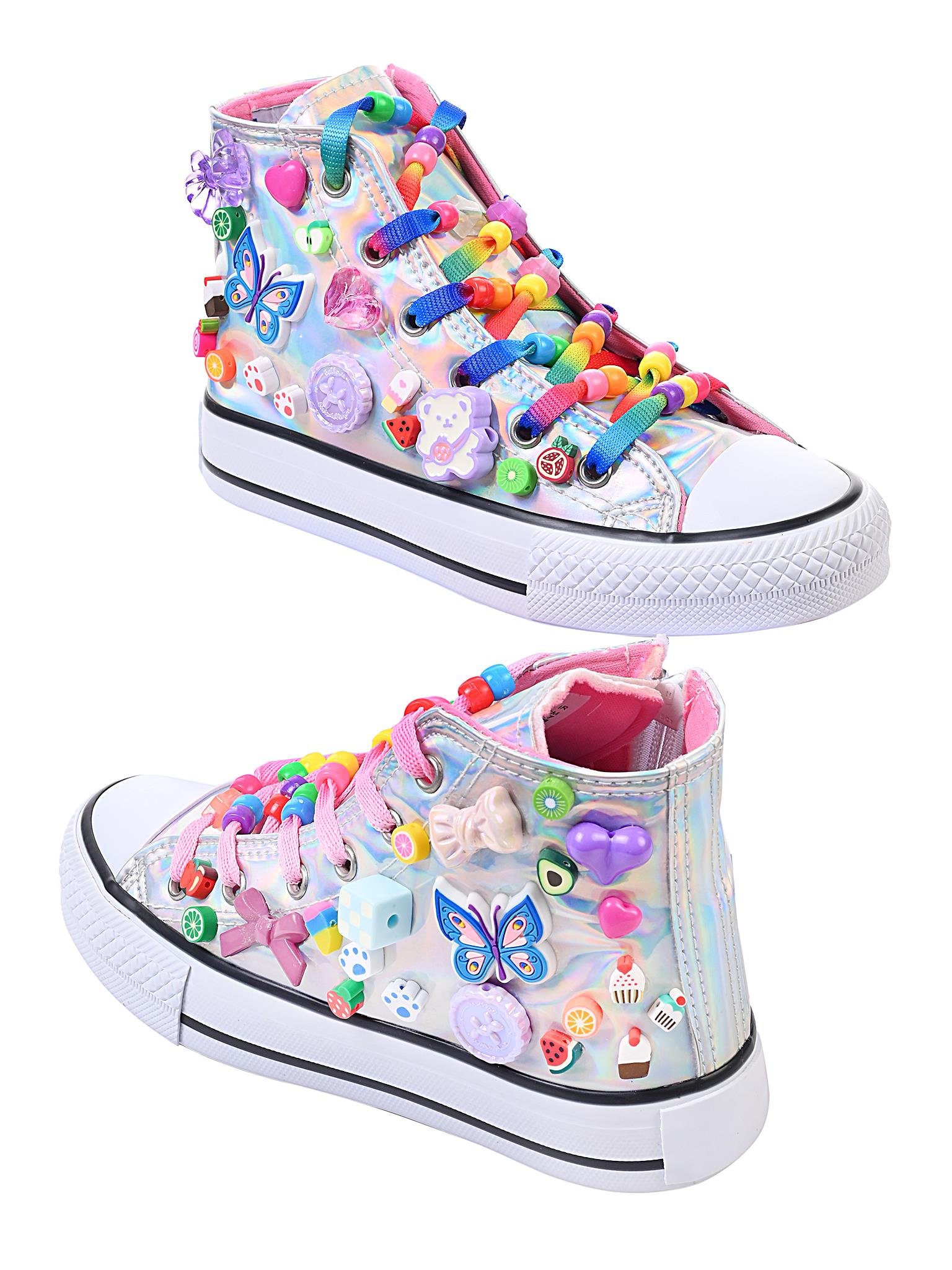 Kız Çocuk Spor Ayakkabı Sneaker Bilekli Hologram Süslemeli Fermuarlı Çocuk Ayakkabısı