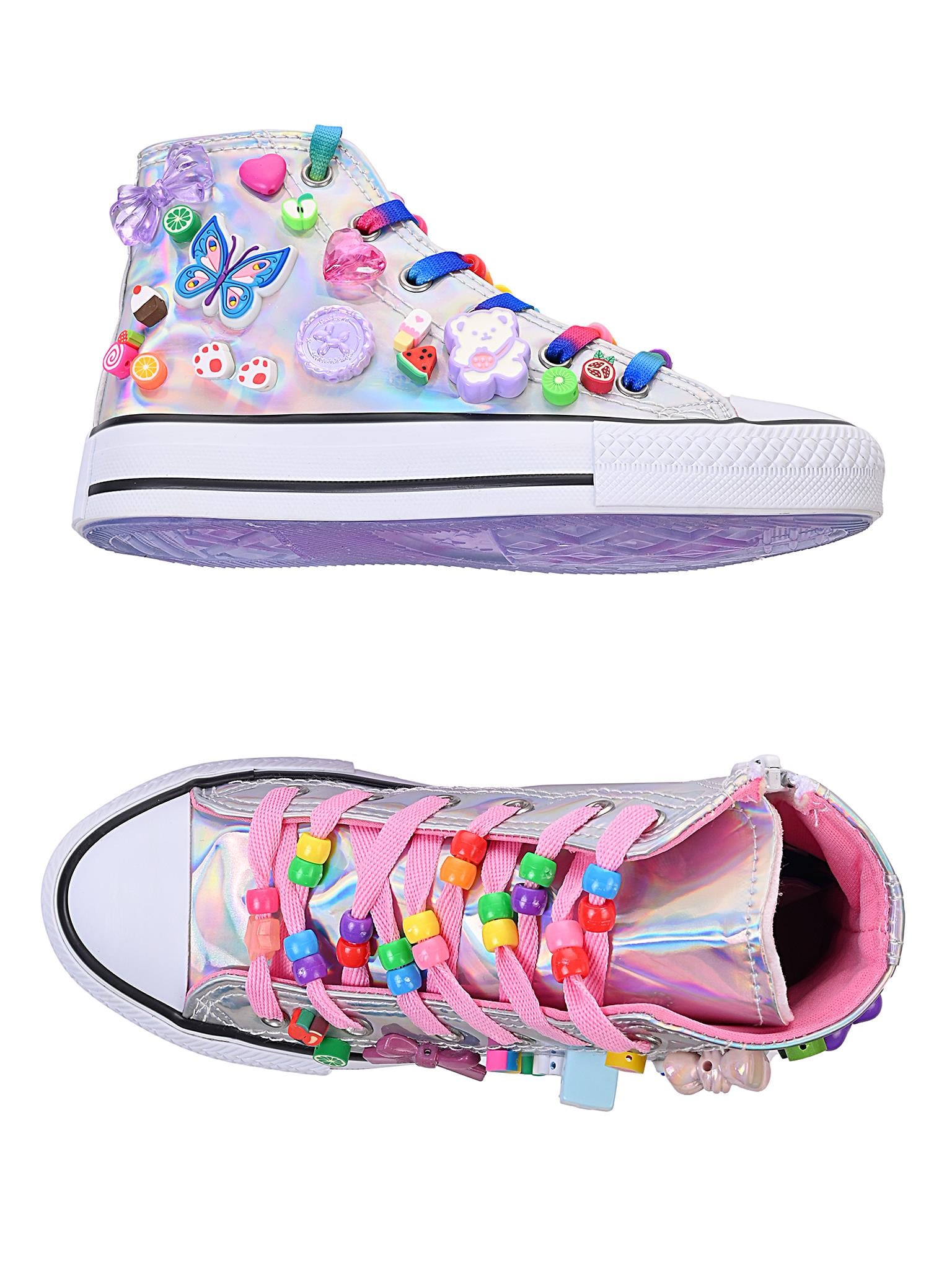 Kız Çocuk Spor Ayakkabı Sneaker Bilekli Hologram Süslemeli Fermuarlı Çocuk Ayakkabısı