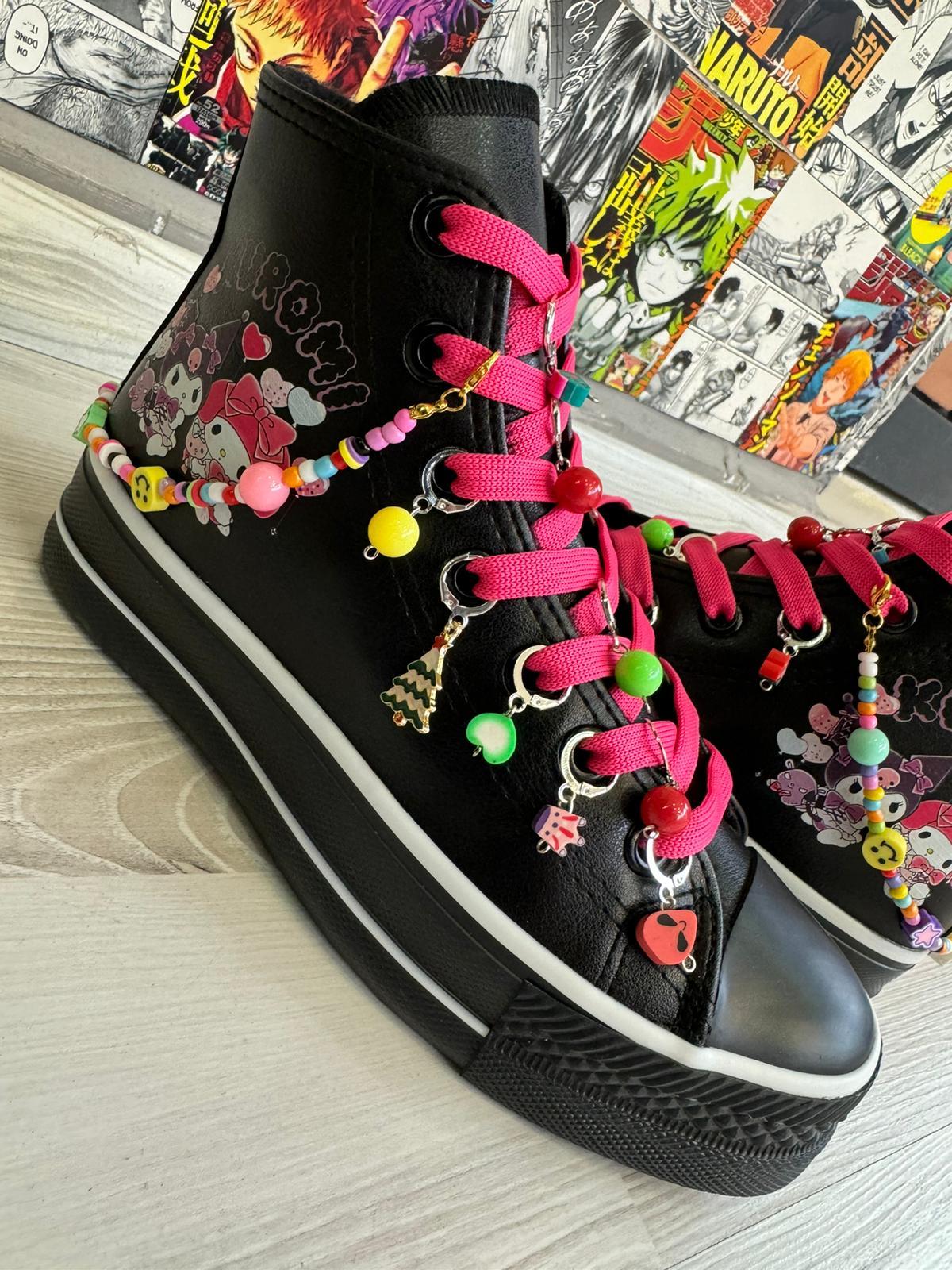 Kuromi Balon Baskılı Deri  Kaydırmaz Taban Halhallı Ve Boncuklu Spor Ayakkabı Sneaker