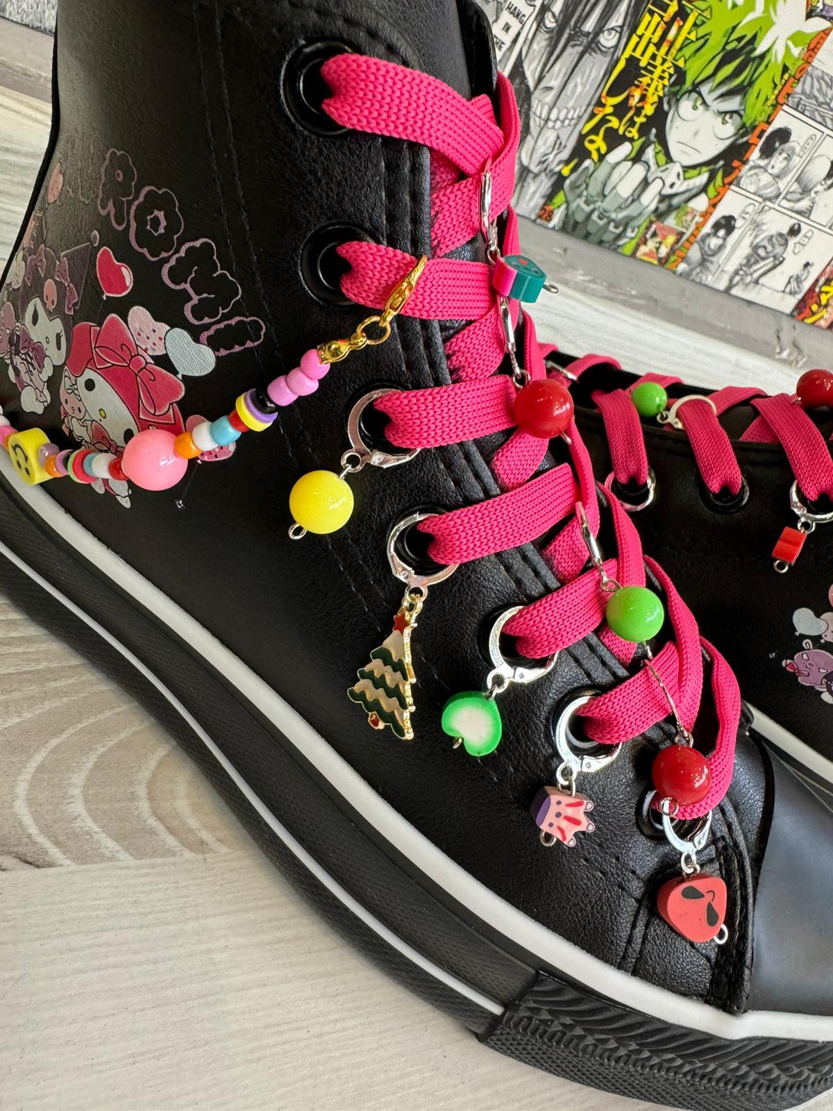 Kuromi Balon Baskılı Deri  Kaydırmaz Taban Halhallı Ve Boncuklu Spor Ayakkabı Sneaker