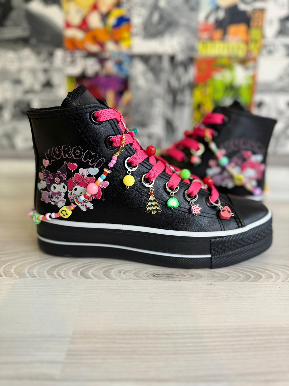 Kuromi Balon Baskılı Deri  Kaydırmaz Taban Halhallı Ve Boncuklu Spor Ayakkabı Sneaker