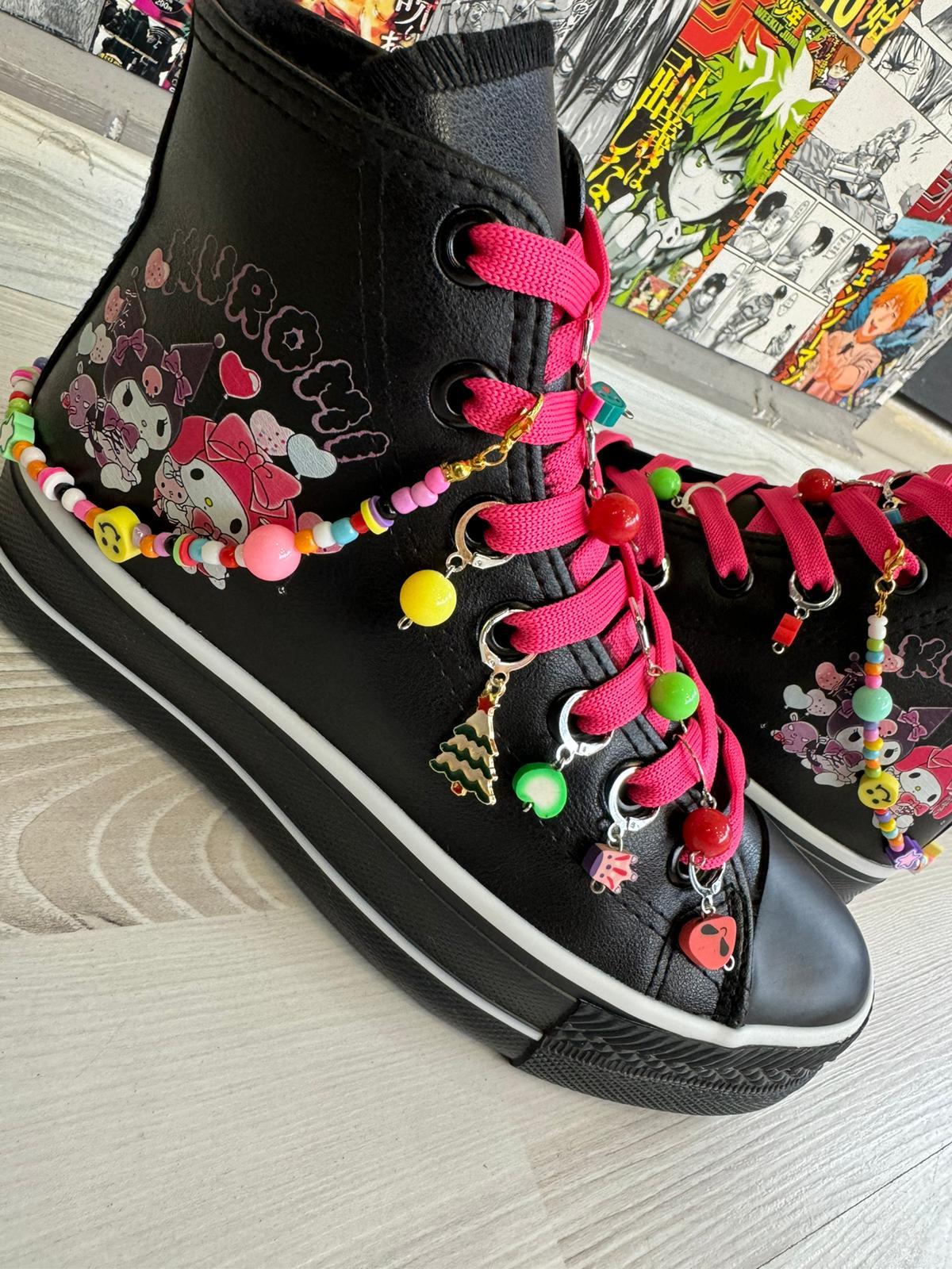 Kuromi Balon Baskılı Deri  Kaydırmaz Taban Halhallı Ve Boncuklu Spor Ayakkabı Sneaker