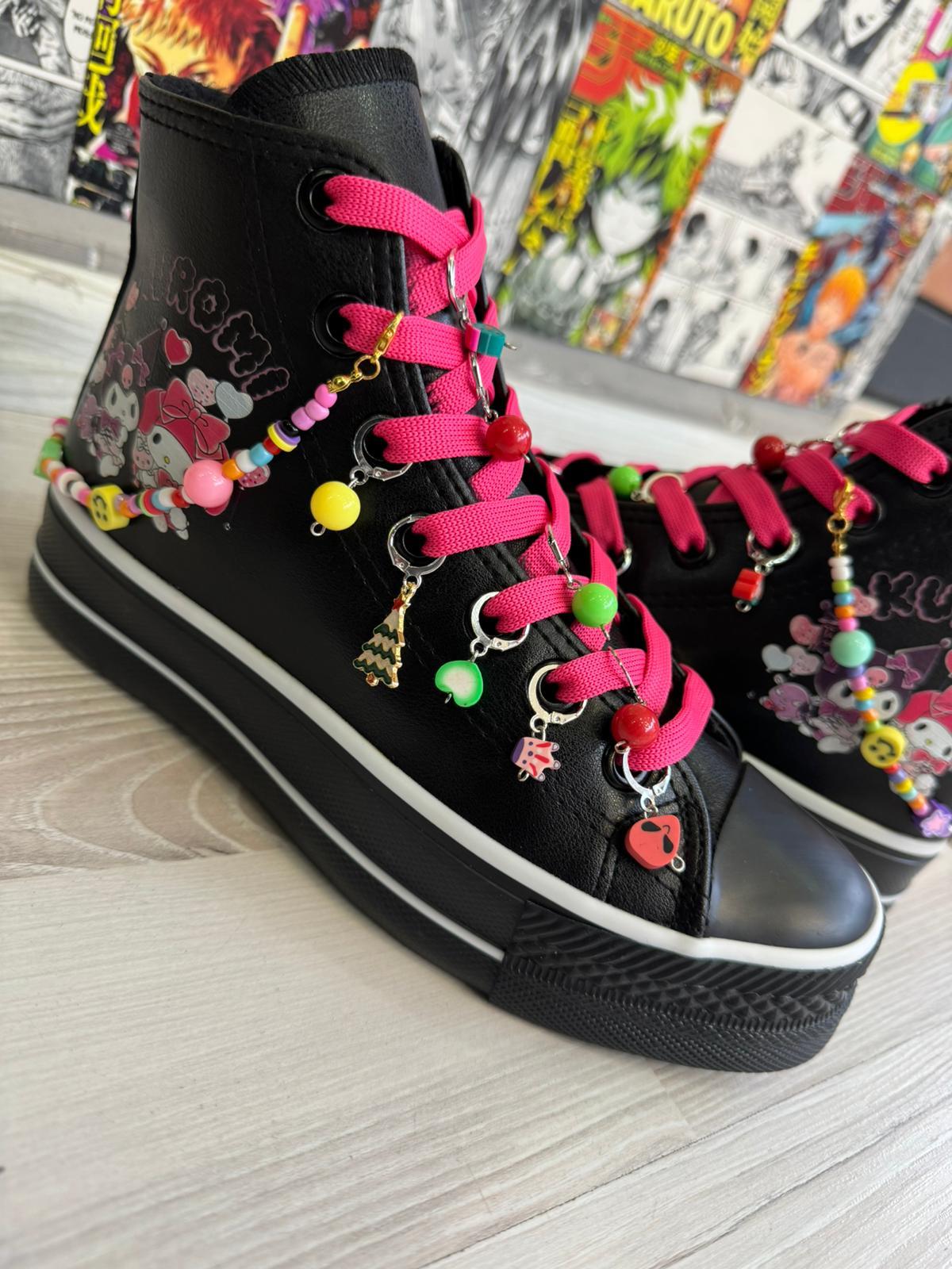 Kuromi Balon Baskılı Deri  Kaydırmaz Taban Halhallı Ve Boncuklu Spor Ayakkabı Sneaker