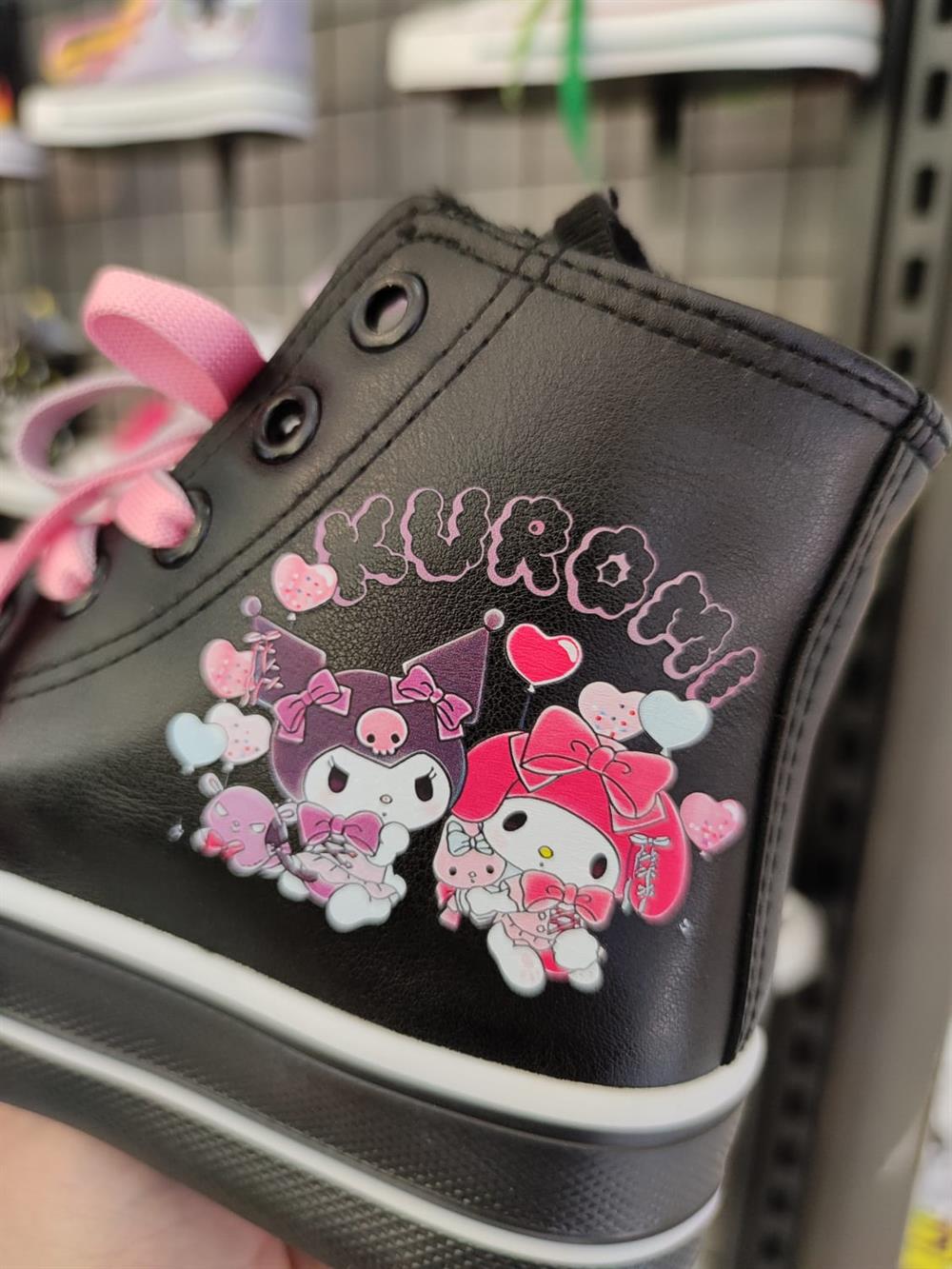 Kuromi Balon Baskılı  Deri Yüksek Şeffaf Taban Bilekli Spor Ayakkabı Sneaker