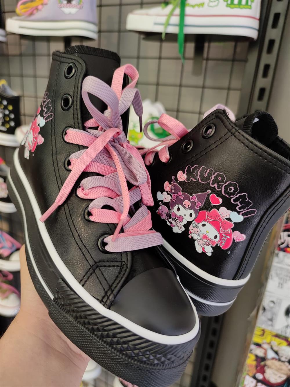 Kuromi Balon Baskılı  Deri Yüksek Şeffaf Taban Bilekli Spor Ayakkabı Sneaker