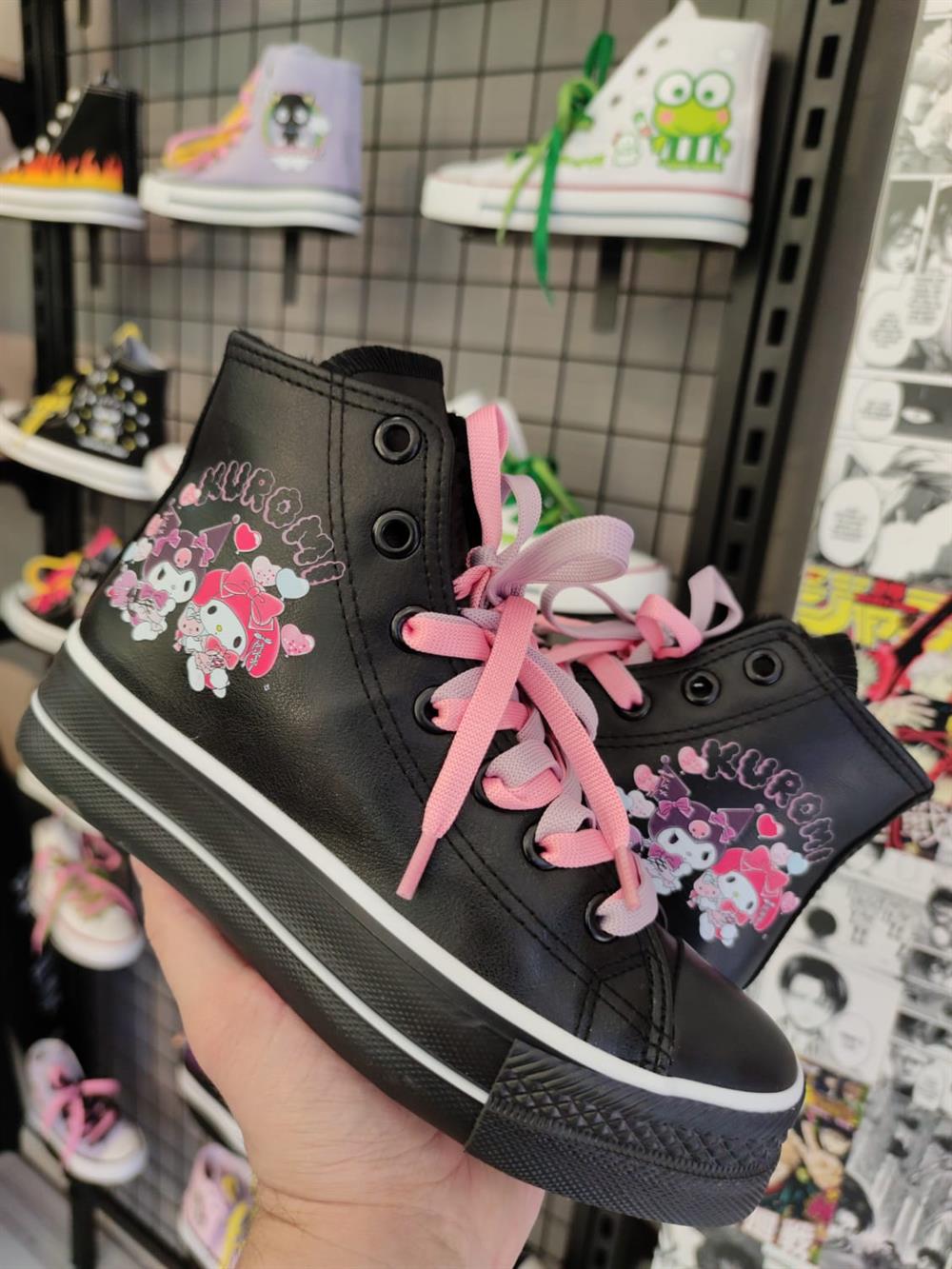Kuromi Balon Baskılı  Deri Yüksek Şeffaf Taban Bilekli Spor Ayakkabı Sneaker
