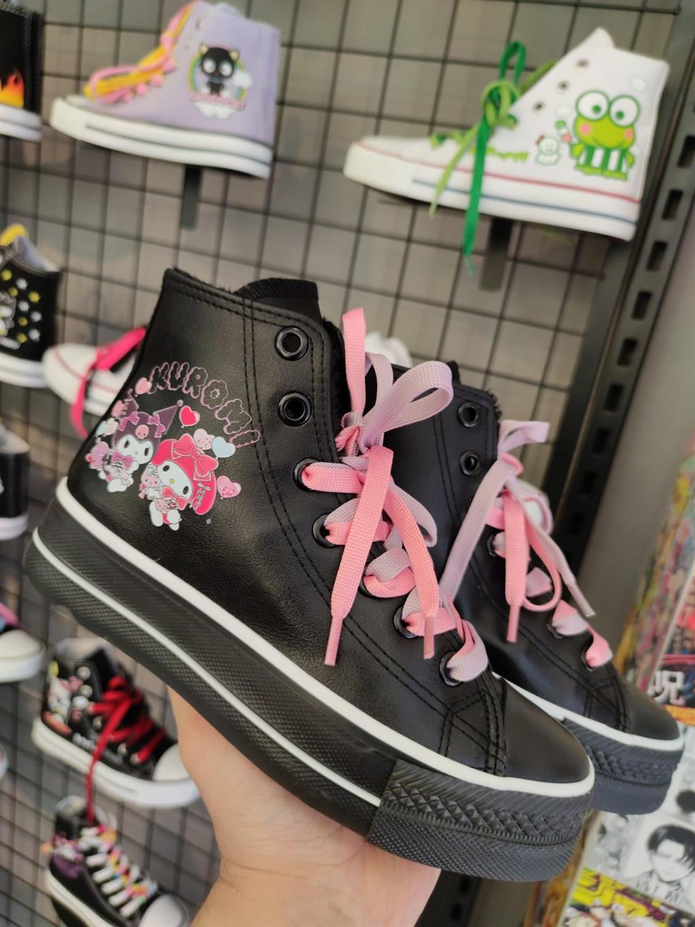 Kuromi Balon Baskılı  Deri Yüksek Şeffaf Taban Bilekli Spor Ayakkabı Sneaker
