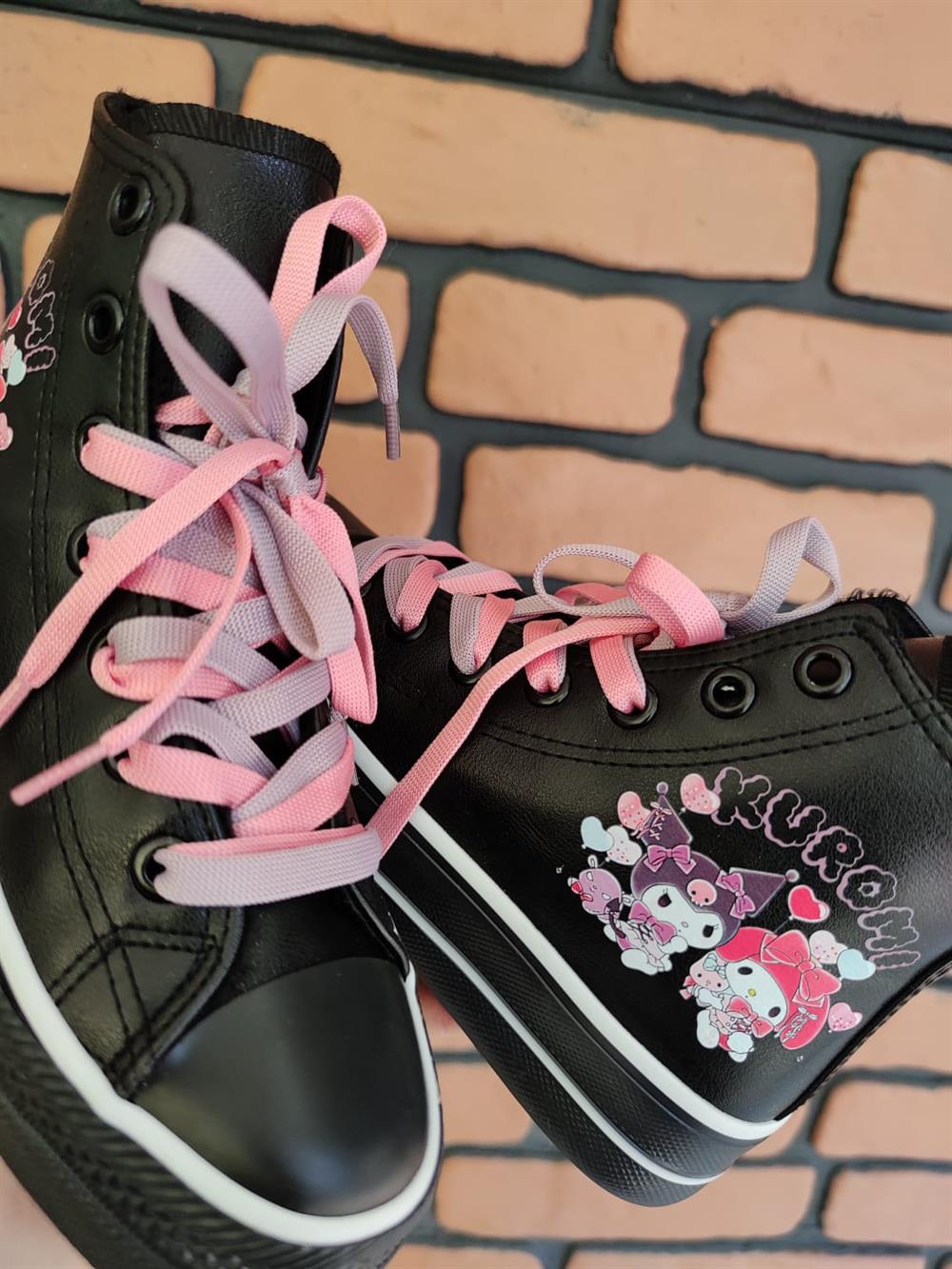 Kuromi Balon Baskılı  Deri Yüksek Şeffaf Taban Bilekli Spor Ayakkabı Sneaker
