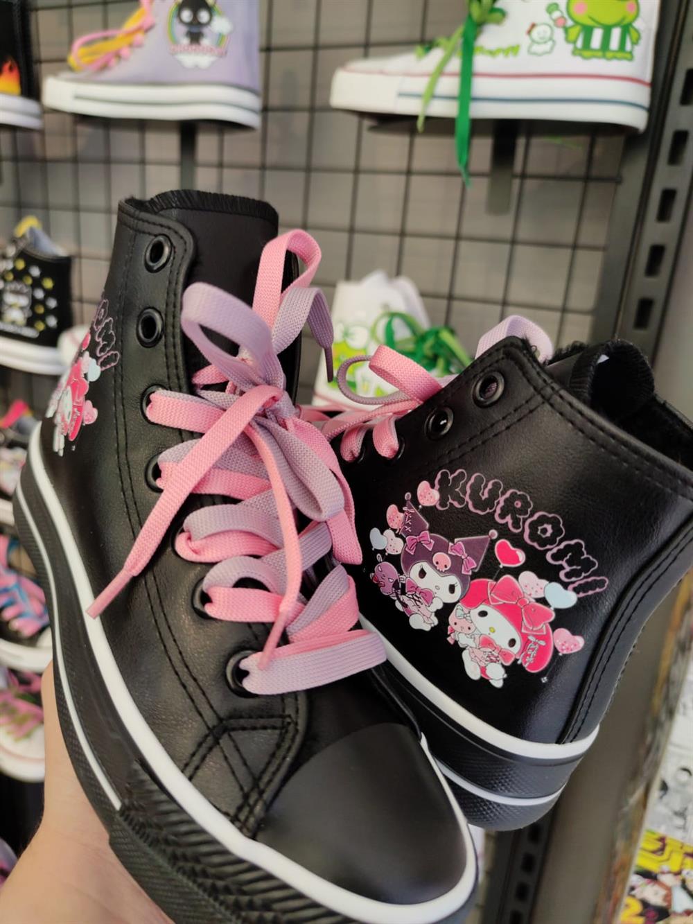 Kuromi Balon Baskılı  Deri Yüksek Şeffaf Taban Bilekli Spor Ayakkabı Sneaker