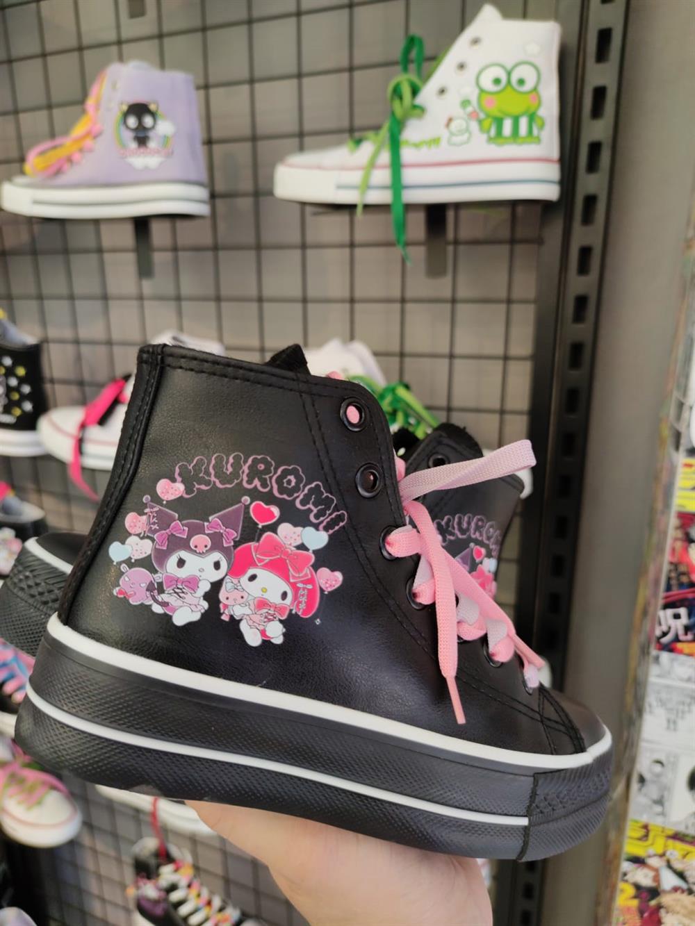 Kuromi Balon Baskılı  Deri Yüksek Şeffaf Taban Bilekli Spor Ayakkabı Sneaker