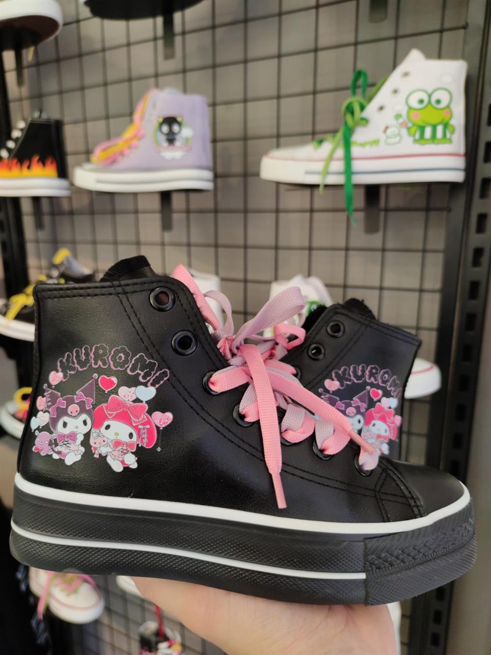 Kuromi Balon Baskılı  Deri Yüksek Şeffaf Taban Bilekli Spor Ayakkabı Sneaker