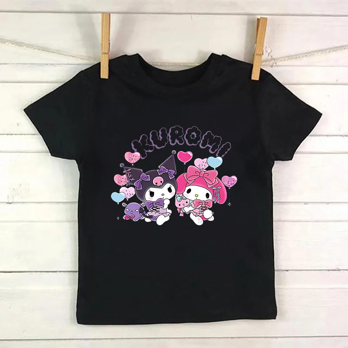 Kuromi Balon Baskılı Siyah Tshirt