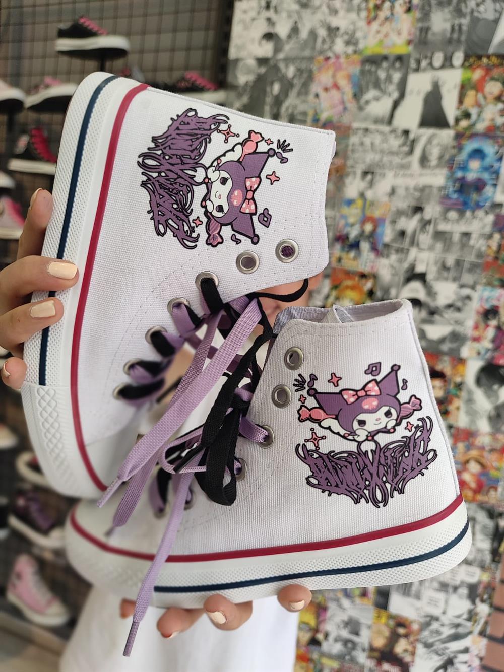 Kuromi Baskılı Beyaz Bilekli Spor Ayakkabı Sneakers