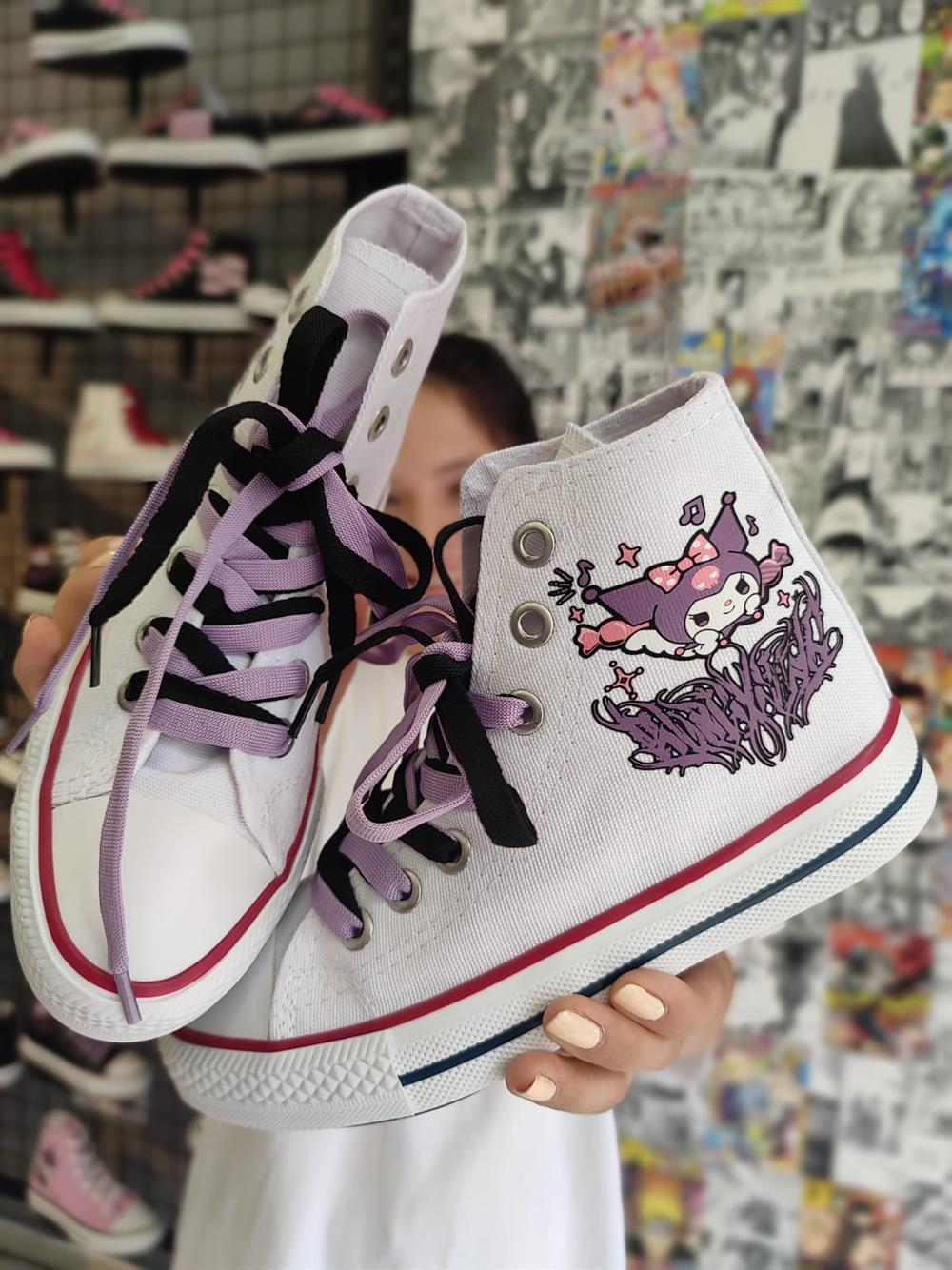 Kuromi Baskılı Beyaz Bilekli Spor Ayakkabı Sneakers