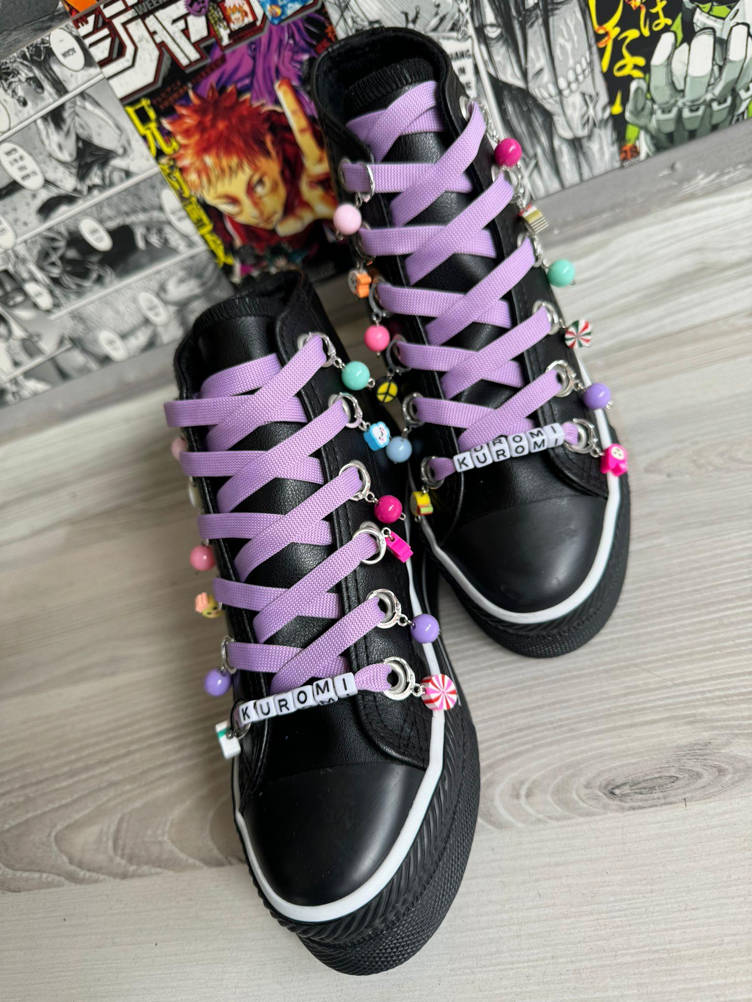Kuromi Boncuklu Deri Yüksek Şeffaf Kaydırmaz Taban Spor Ayakkabı Sneaker