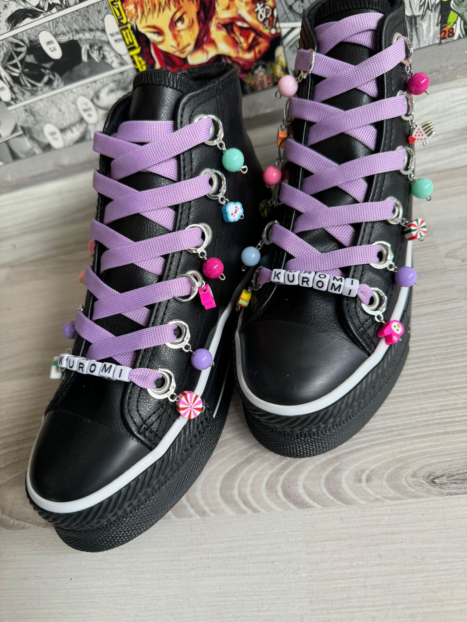Kuromi Boncuklu Deri Yüksek Şeffaf Kaydırmaz Taban Spor Ayakkabı Sneaker