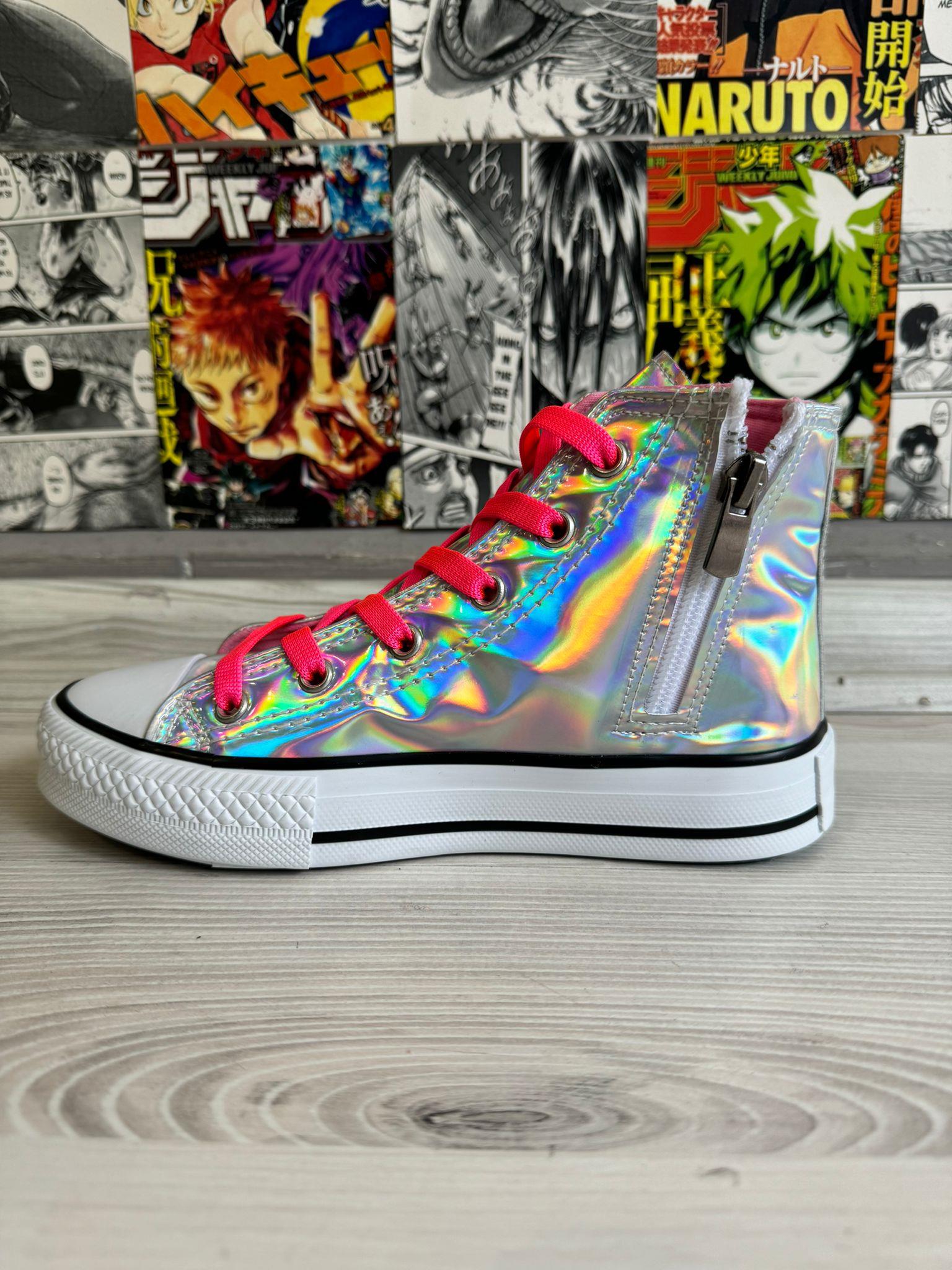 Kuromi Cherry Boom Baskılı Hologram Bilekli Fermuarlı Kaydırmaz Taban Ayakkabı Sneaker