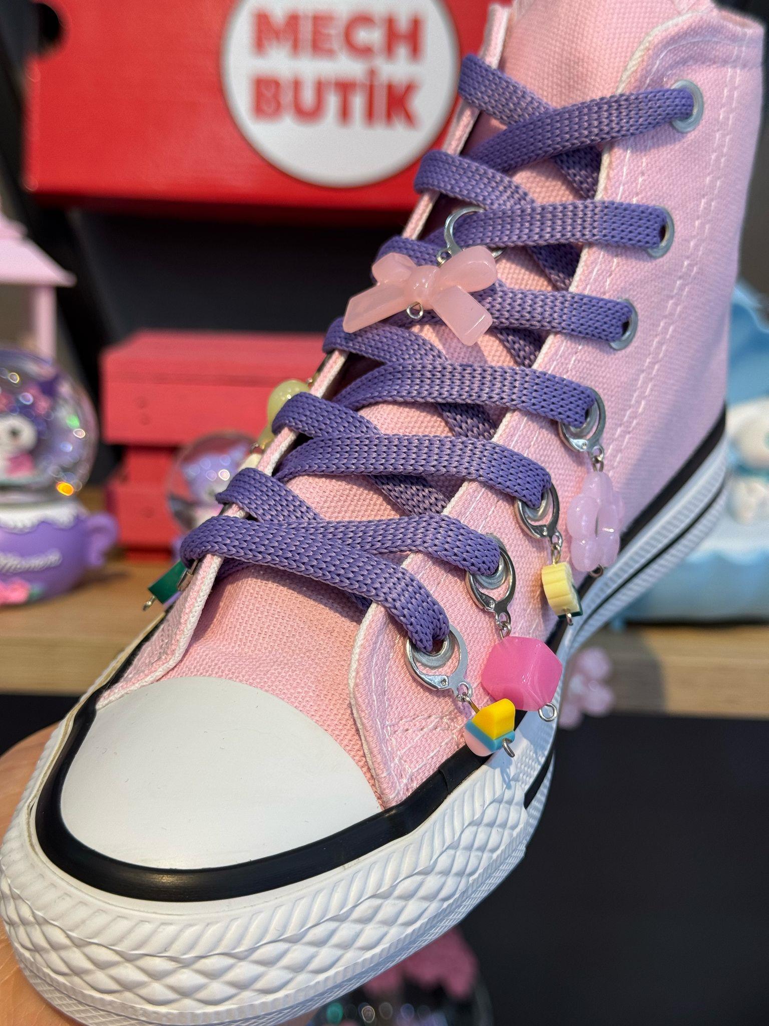 Kuromi Çilek Baskılı Pembe Renk Boncuklu Pembe Renk Spor Ayakkabı Sneaker 
