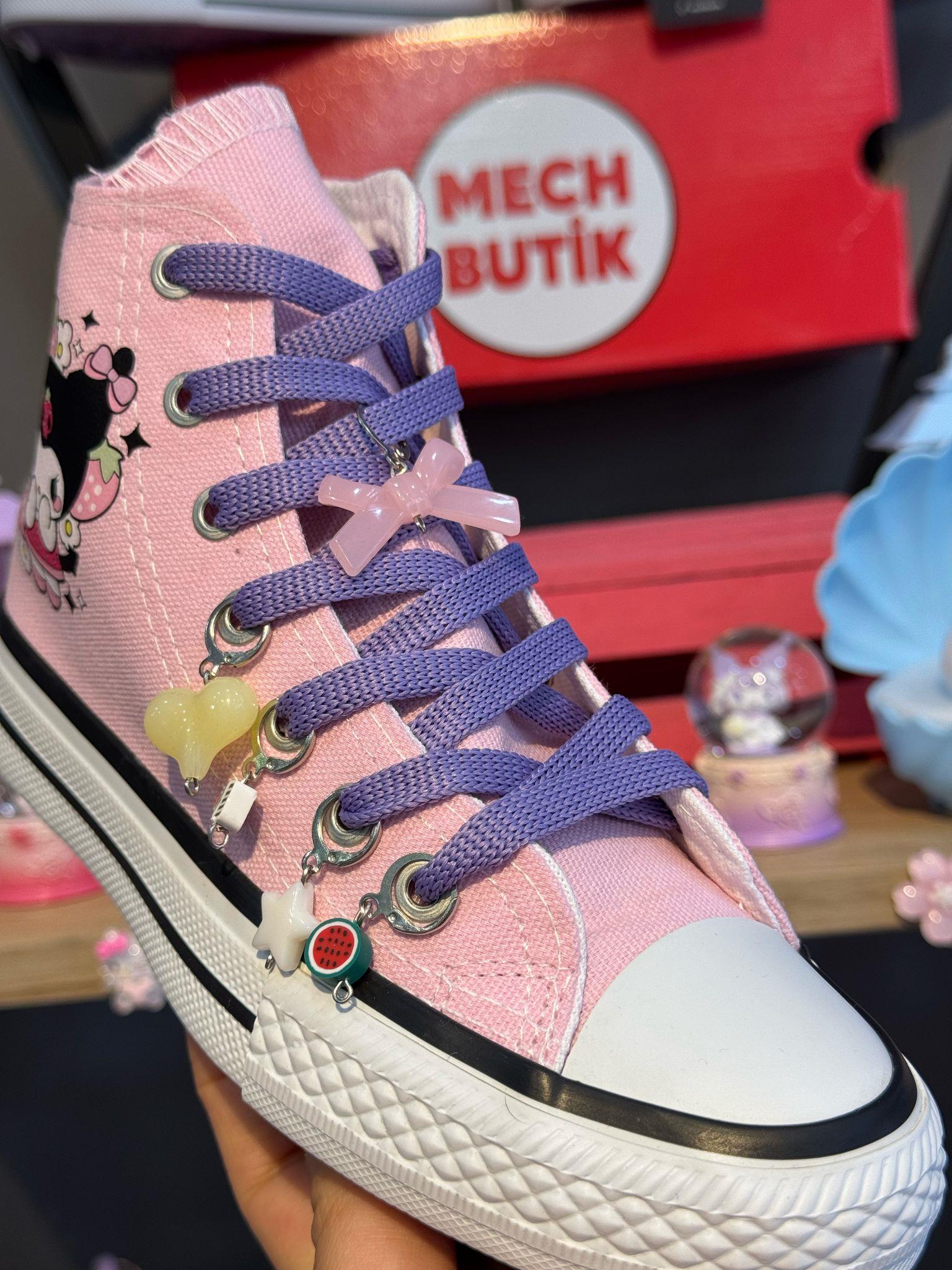 Kuromi Çilek Baskılı Pembe Renk Boncuklu Pembe Renk Spor Ayakkabı Sneaker 