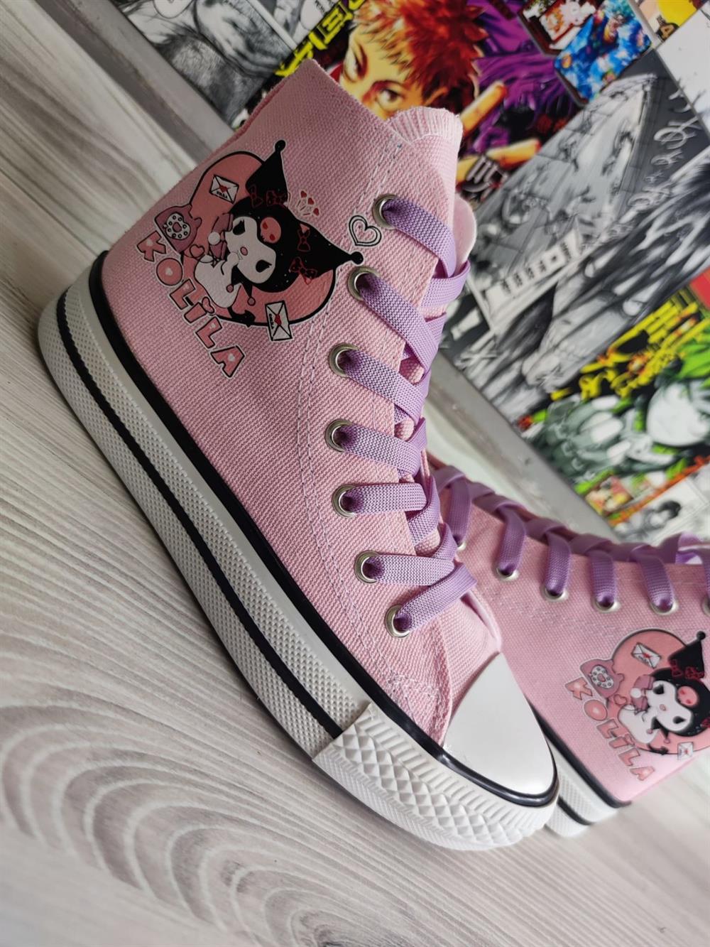 Kuromi Kolila Baskılı Pembe Bilekli Spor Ayakkabı Sneakers