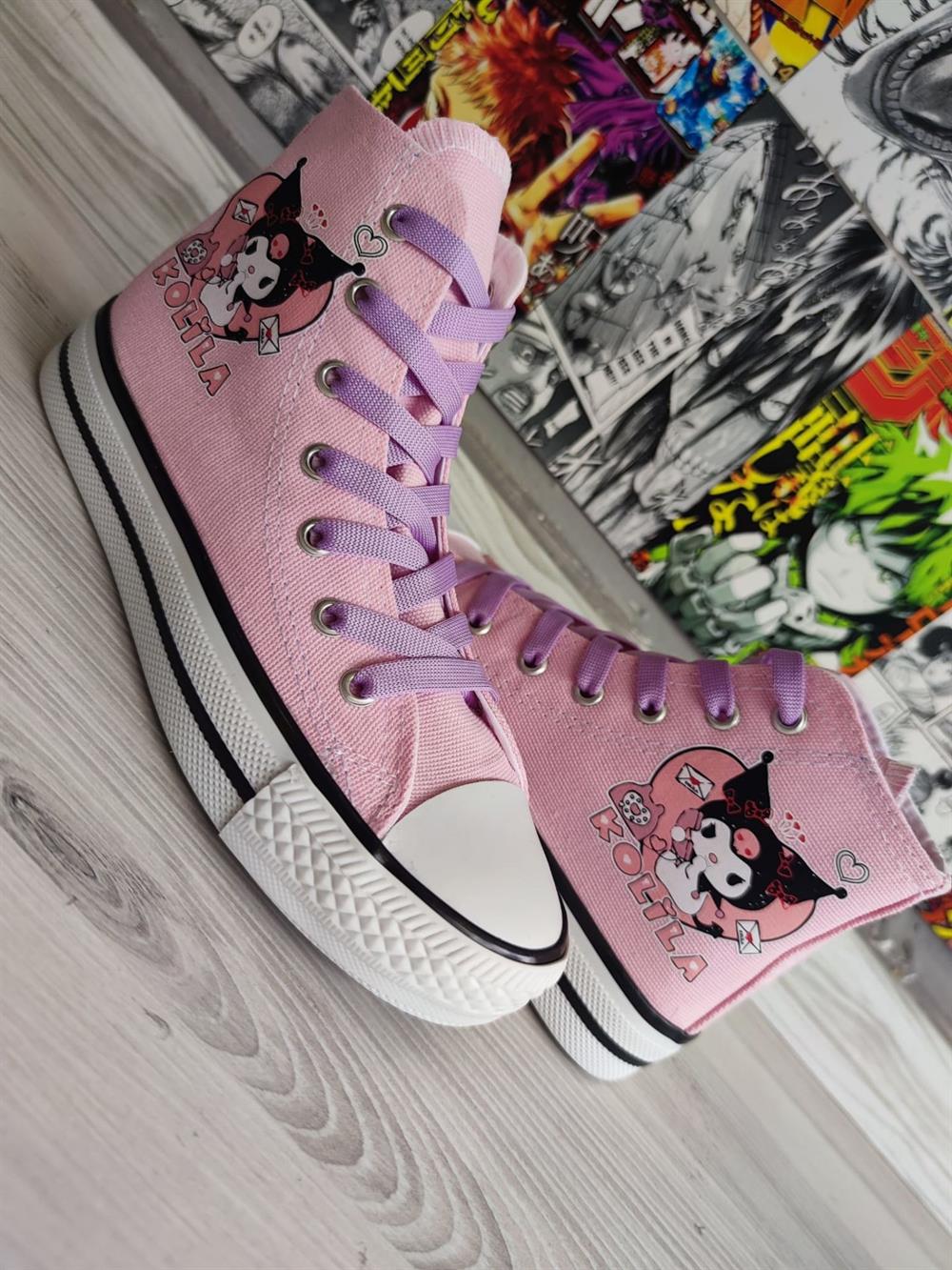 Kuromi Kolila Baskılı Pembe Bilekli Spor Ayakkabı Sneakers