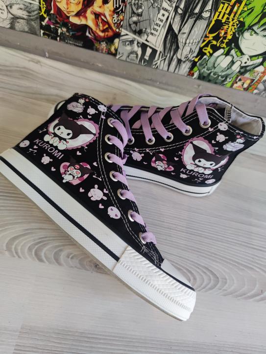 Kuromi Komple Baskılı Siyah Bilekli Spor Ayakkabı Sneaker 