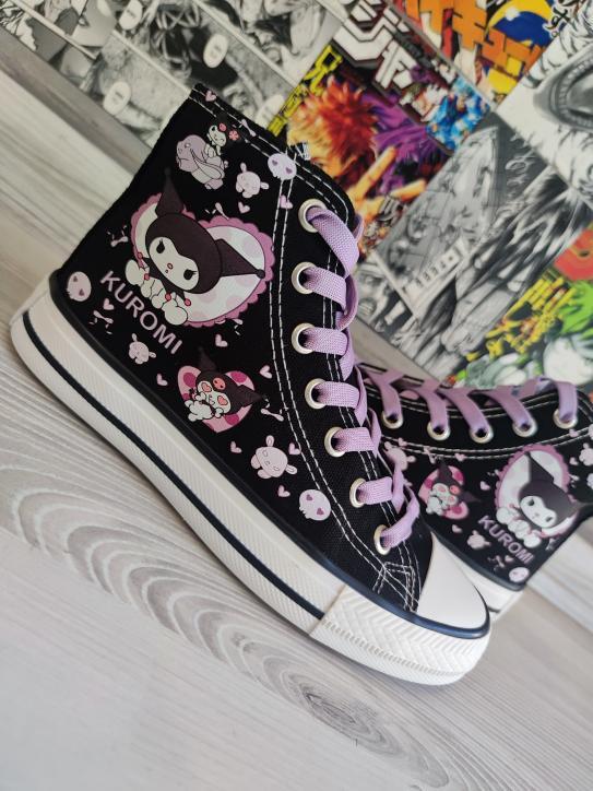 Kuromi Komple Baskılı Siyah Bilekli Spor Ayakkabı Sneaker 