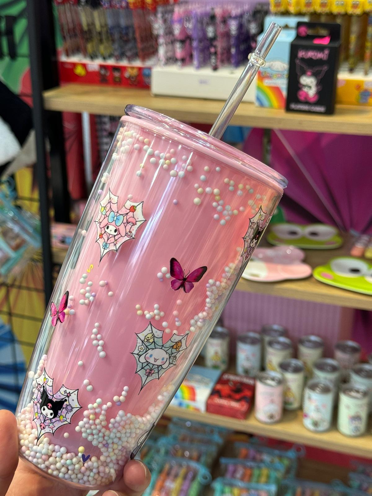 Kuromi,mymelody,cinnaroll,yanda Baskılı Pembe Pipetli PBA içermeyen Kahve,Milkshake Ve İçecek Bardağı