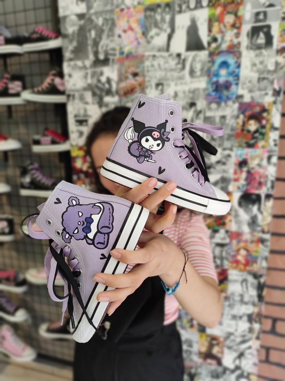 Kuromi&yanda Lila Bilekli Spor Ayakkabı Sneaer(3 çift bağcıklı)