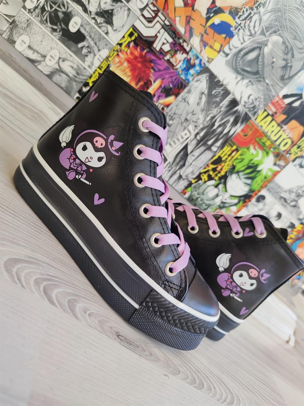 Kuromi(yeni model) Baskılı  Deri Yüksek Şeffaf Taban Bilekli Spor Ayakkabı Sneaker