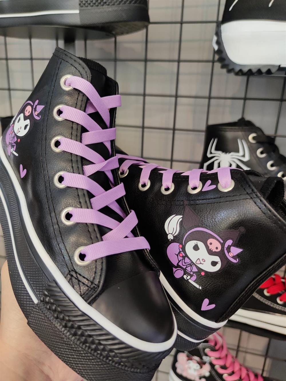 Kuromi(yeni model) Baskılı  Deri Yüksek Şeffaf Taban Bilekli Spor Ayakkabı Sneaker