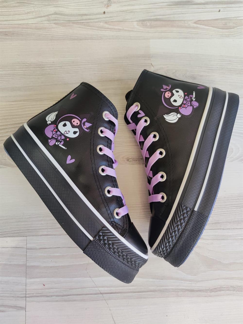 Kuromi(yeni model) Baskılı  Deri Yüksek Şeffaf Taban Bilekli Spor Ayakkabı Sneaker