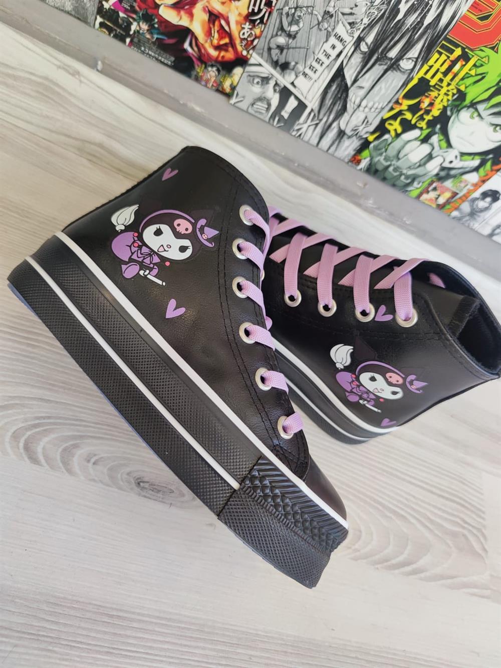 Kuromi(yeni model) Baskılı  Deri Yüksek Şeffaf Taban Bilekli Spor Ayakkabı Sneaker